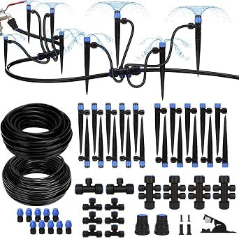 230FT Drip Irrigation System with 1/2" 1/4" Irrigation Tubing and Emitters | Irrigation System for Garden, 1/2" 1/4" Irrigation Tubing, 6-Way Connectors, 20 Drip Irrigation Emitters, for Raised Bed, Pot