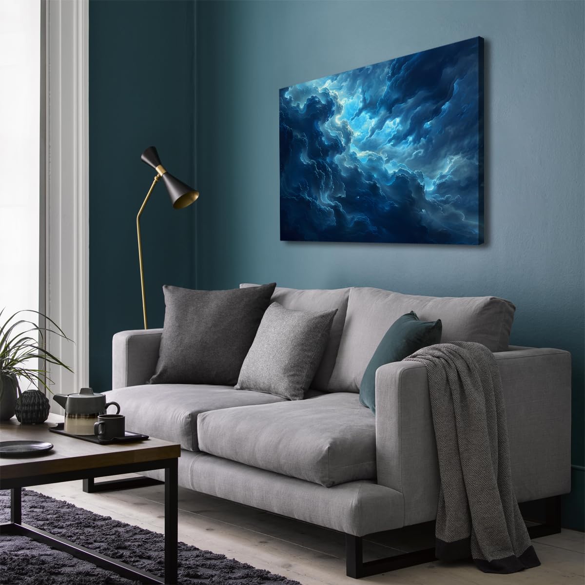 Via Vela Paysage orageux sur toile Art mural Nuage Fresque abstraites Tirages d’œuvres Affiches bleues Peinture pour la décoration de la chambre et du salon 75x100cm