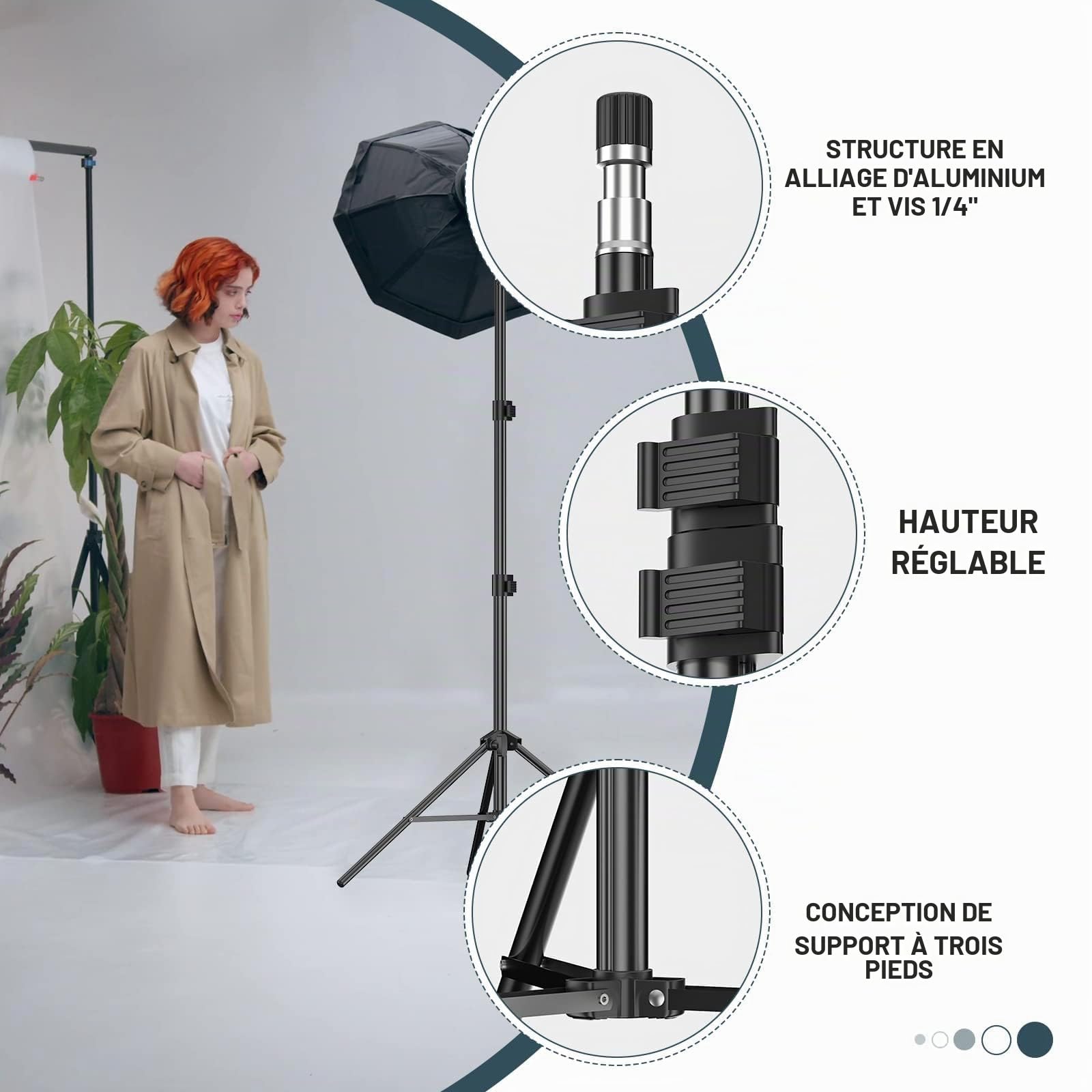 EMART Support pour Éclairage Lot de 2 de 210cm avec Sac de Transport Portable pour Éclairage en Aluminium, Studio Photo, Vidéo, Portrait de Photographie, Réflecteur, Softbox, Parapluie