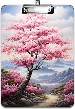 Fashion Design Clipboard, Durable Thin Clip, Standard A4 Letter Size, Full-Color Plastic Printed Clipboard Specially Designed for Classrooms and Offices, Mountain Peach Tree