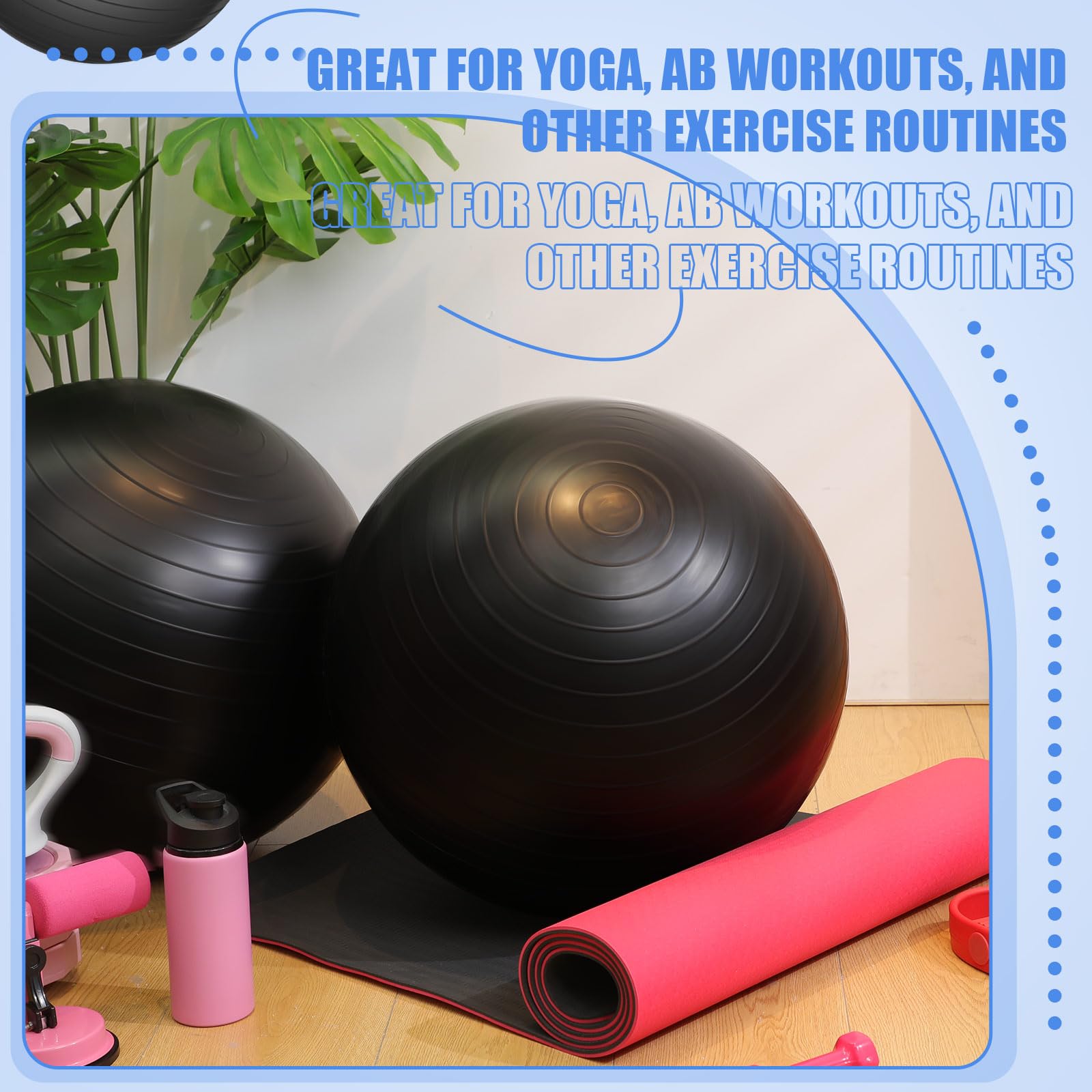 Leyndo Yoga-Ball, Gymnastikball, groß, 66 cm, Anti-Burst, Geburts-Fitnessball mit Pumpe, 65 cm für verbesserte Körperhaltung, Balance, Yoga, Pilates, Training, 2 Stück