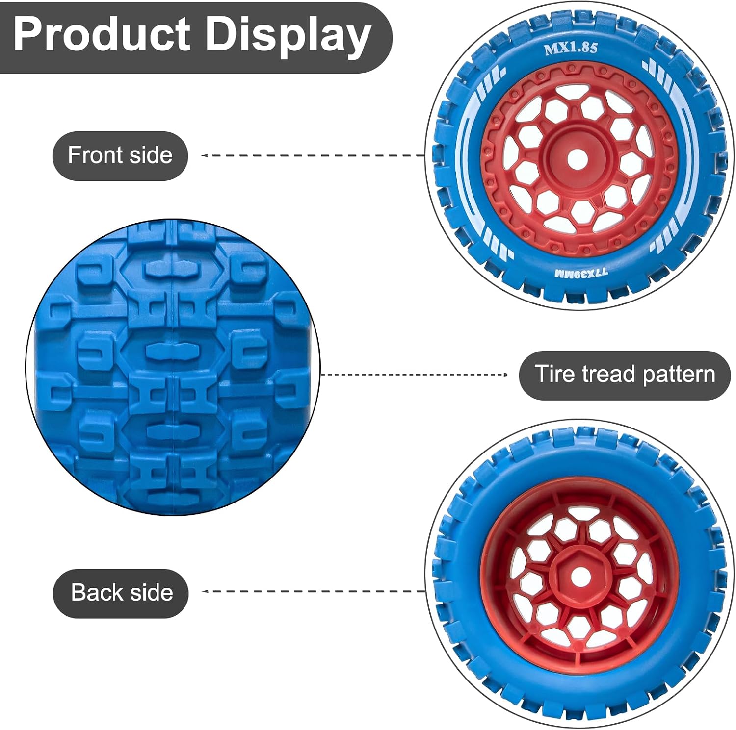 LRFHL RC Tires and Wheels Pre-glued Compatible with Arrma Typhon Grom Granite 1/18 1/14 RC Car Tires Wheels Upgrade (4PCS)