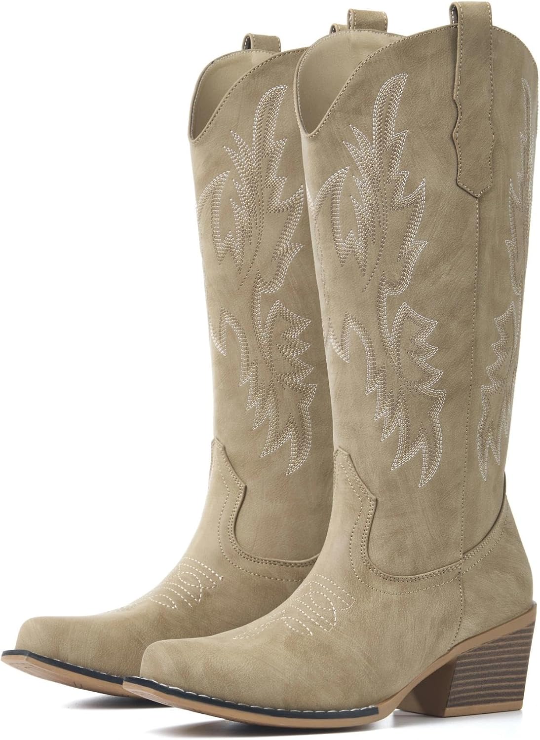 Cowboy Boots for Women, Cowgirl Boots Mid Calf with Chunky Heel & Snip Toe, Stitched Embroidery for Country Concert Dancing Traveling Daily Outfits