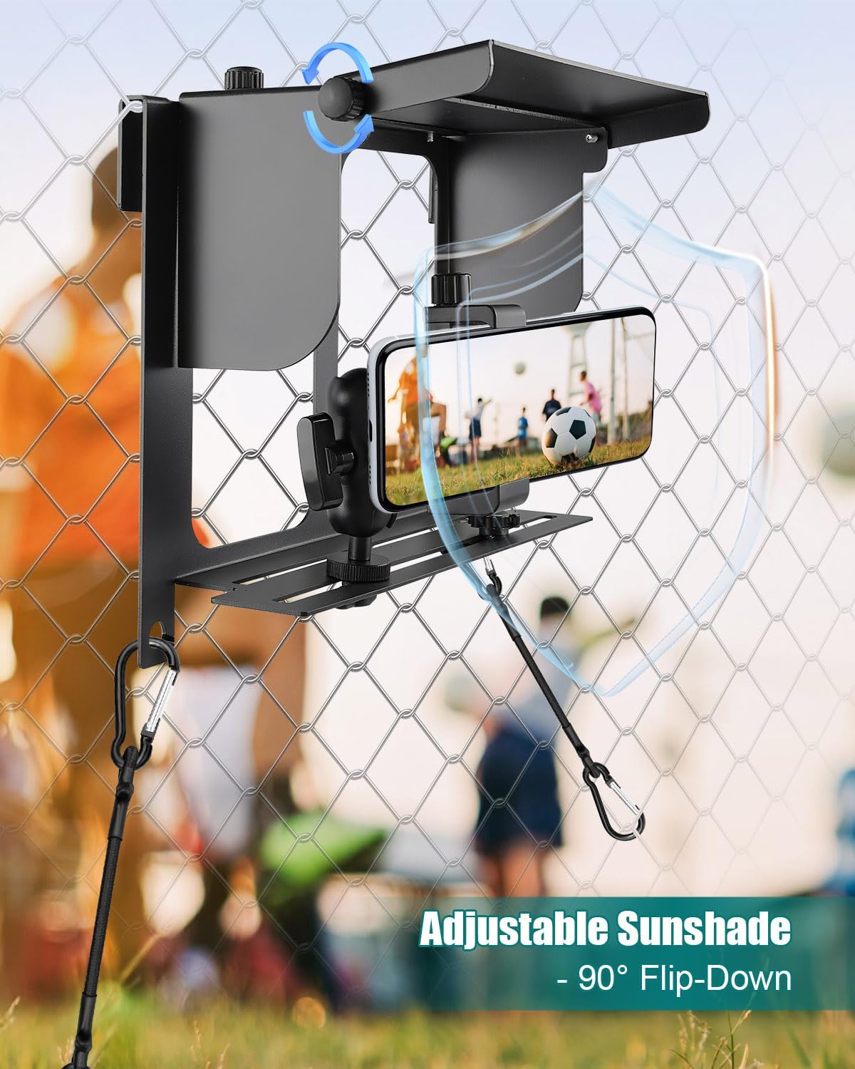 Phone Fence Mount with Adjustable Shade, Fence Clamp Holder Fits for iPhone, Android, GoPro, Gamechanger Mounting Kit Perfect for Recording Baseball Soccer Tennis Games