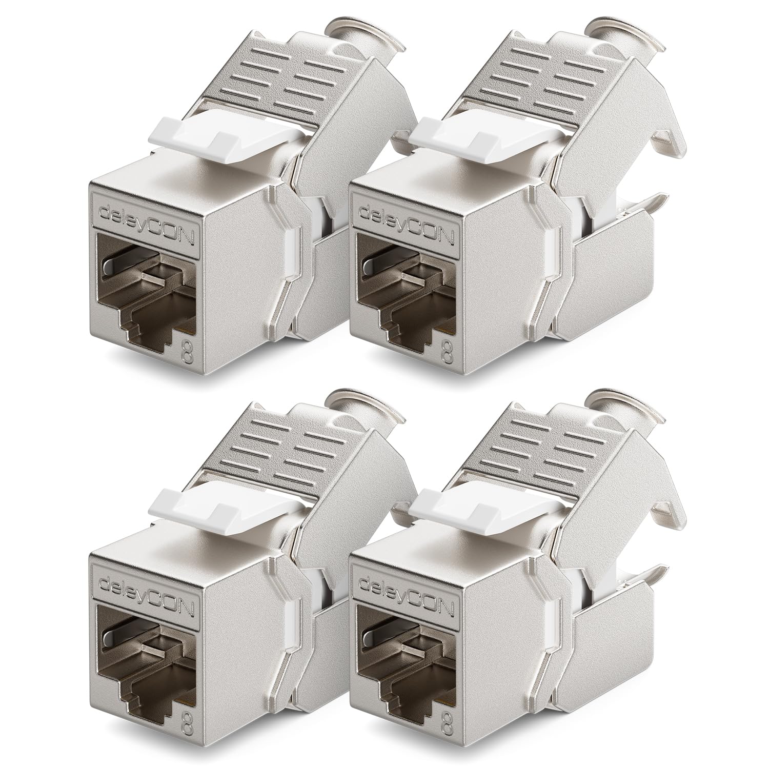 deleyCON 4x CAT 8 Keystone Jack Module Kabel Krosowy Kabel Sieciowy Optymalny dla CAT8 CAT7 CAT7a Kabel Instalacyjny Złącze Ekranowanie STP Gniazdo RJ45 Panel Krosowy Rozszerzenie Uchwytu Keystone