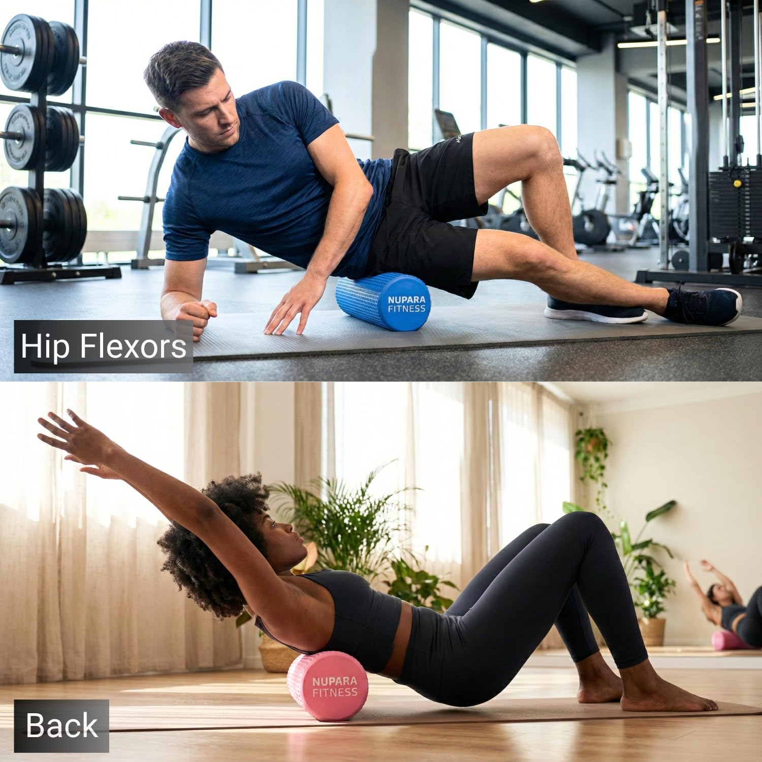 Rodillo de espuma para espalda, piernas y músculos de tejido profundo. Rodillo muscular para correr, ciclismo, deportes, ejercicio, recuperación, terapia física, yoga y pilates (rosa