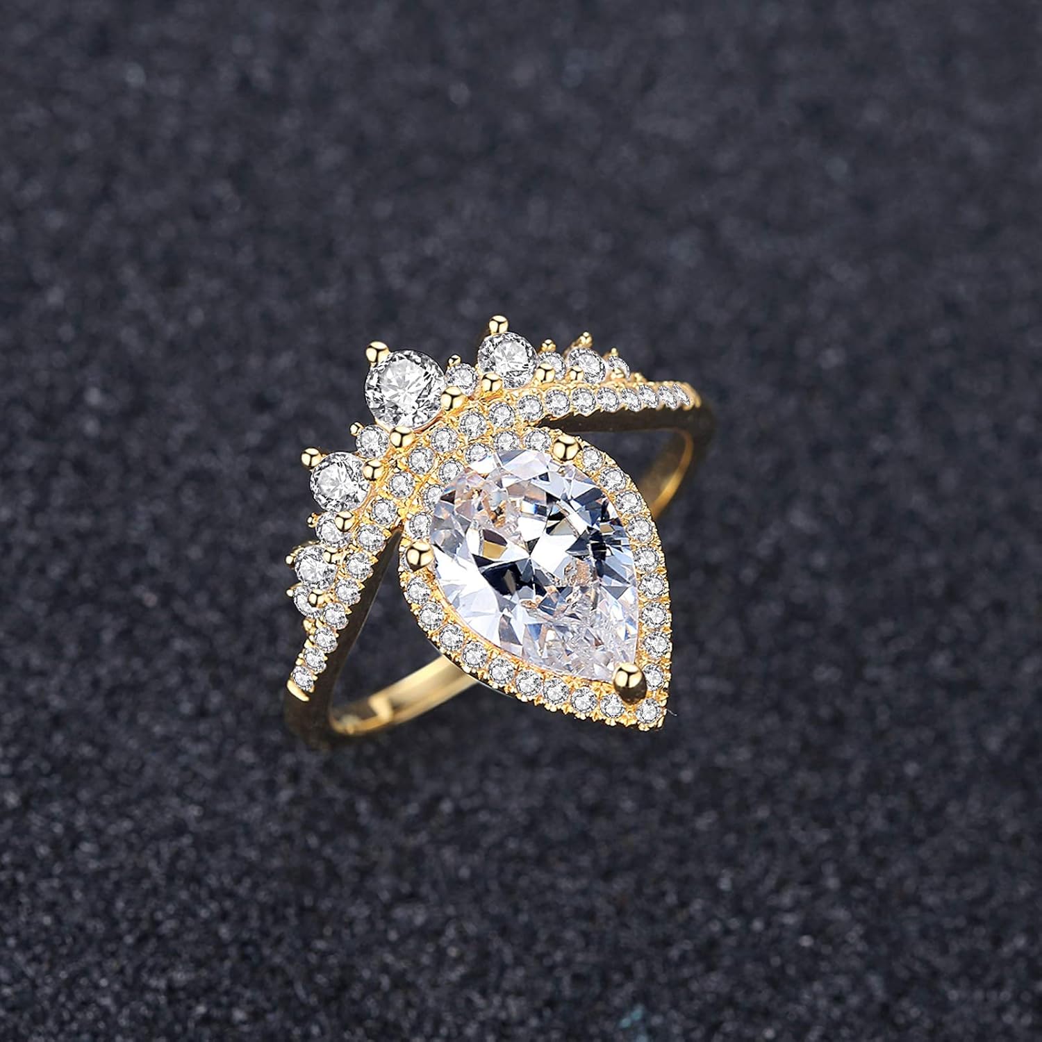 VIKI LYNN 18K Gold Plated 3A Water Drop Cubic Zirconia Cocktail Engagement Wedding Ring for Women