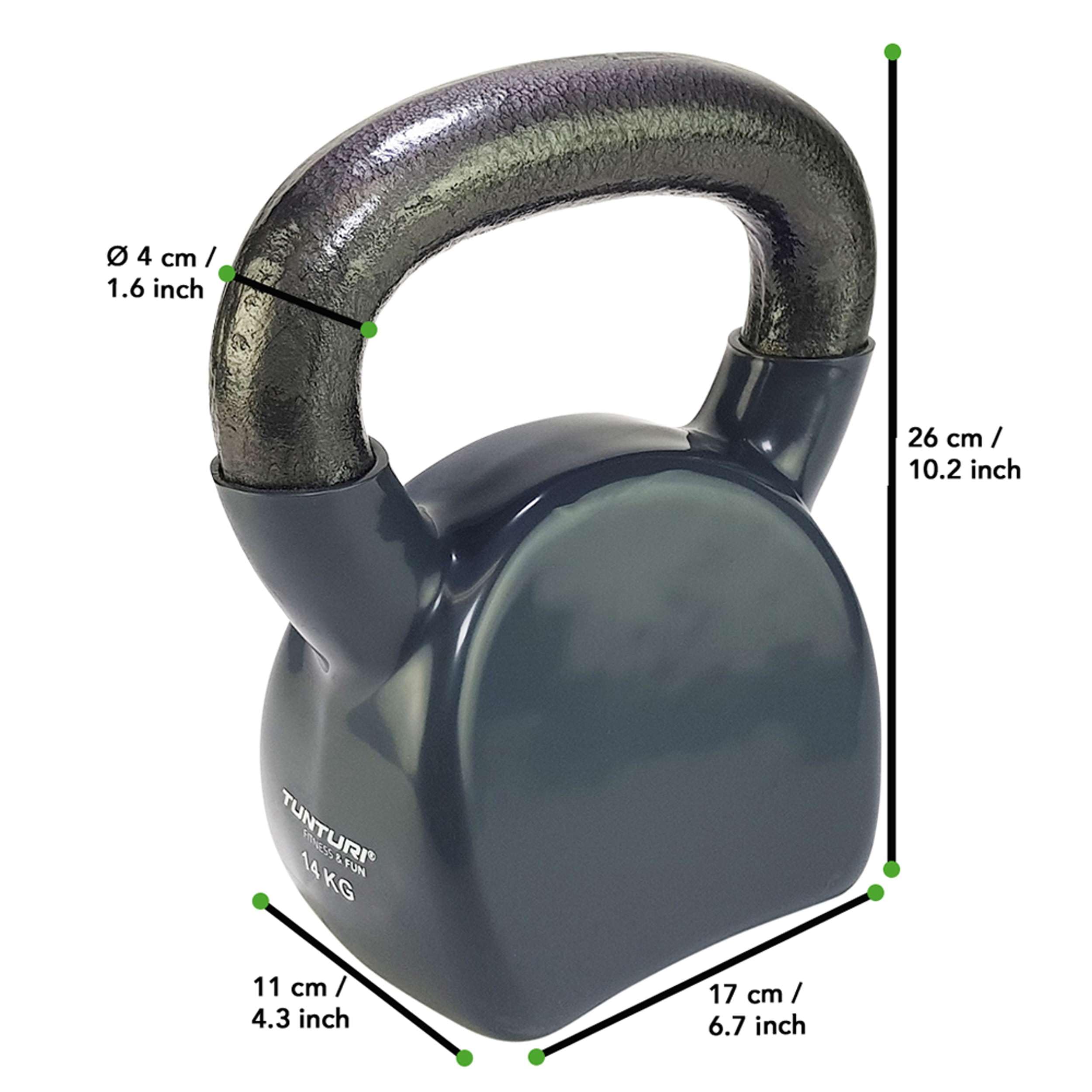 Tunturi Kettlebells Pesa Rusa Vinilo 14kg, Gris, Unisex Adulto, Grey, 1