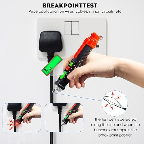 Miniatura 3 de WGGE Probador de voltaje de CA/probador de voltaje sin contacto con CA de doble rango 12V-1000V/48V-1000V, bolígrafo eléctrico con pantalla LCD y