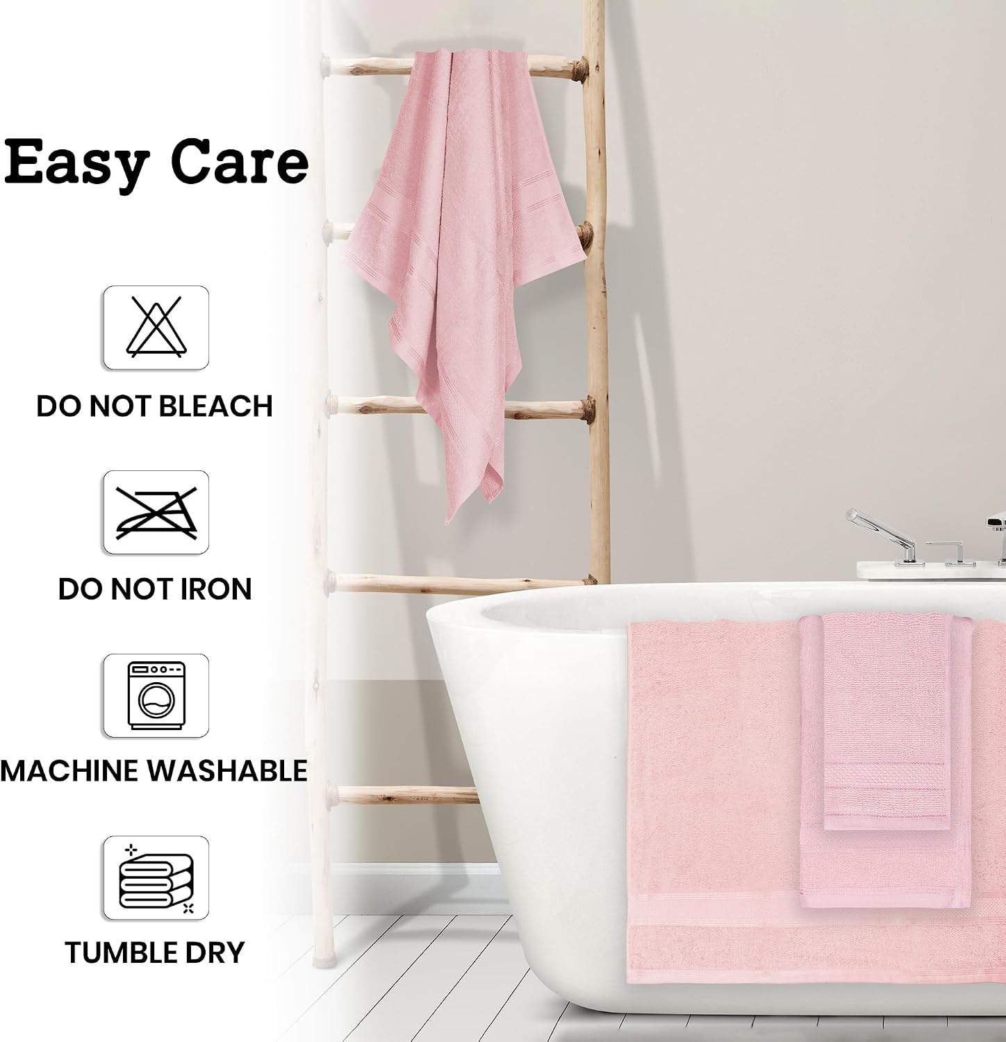 Casa Lino Bath Towel Set of 8 (2 Bath Towels, 4 Wash Cloths & 2 Hand Towels for Bathroom) - 100% Cotton - Highly Absorbent & Quick Dry - Guest Room Essentials for Bathroom Set - (Blush Pink)