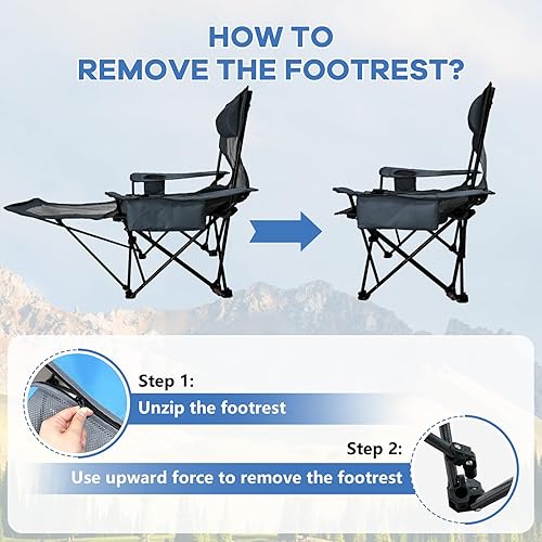 Miniatura 6 de Paquete de 2 sillas reclinables de camping de 4 posiciones con reposapiés, cómoda para adultos, silla de playa plegable de malla de 265 libras, con