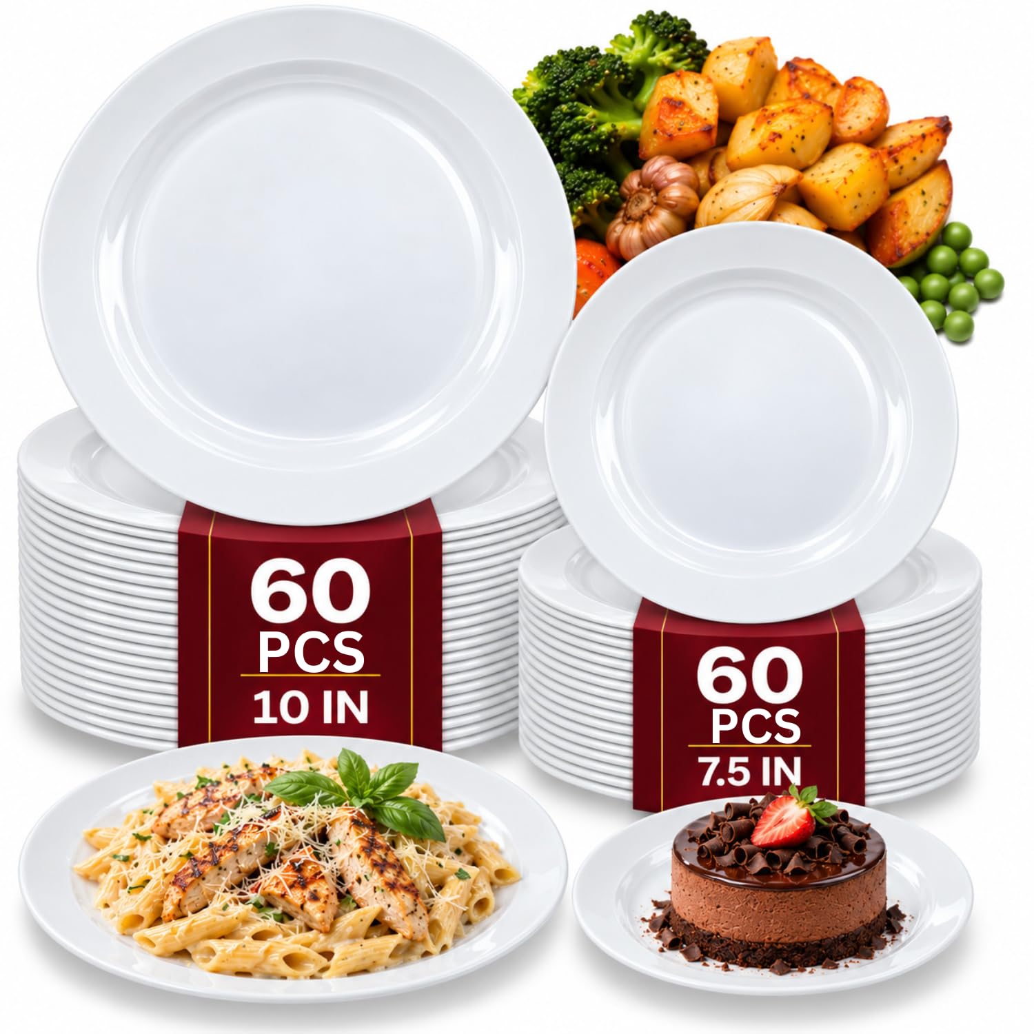 White Disposable Plates - 60 Pack for Parties -16