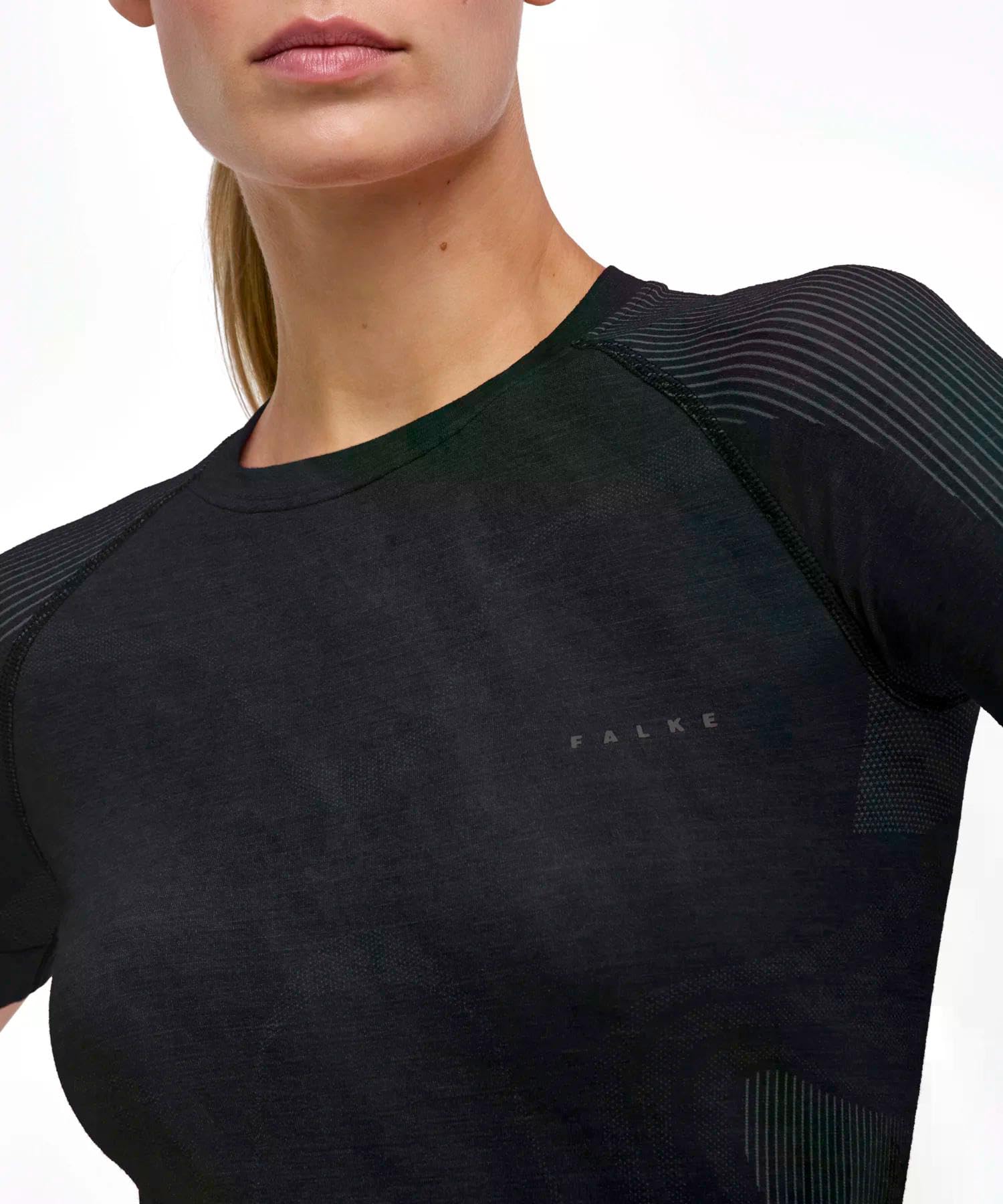 FALKE Kobiety Warstwa podstawowa (góra) Wool-Tech Light W S/s Ts wełna materiał funkcjonalny regulujące klimat 1 Sztuka, Czarny Black 3000, S