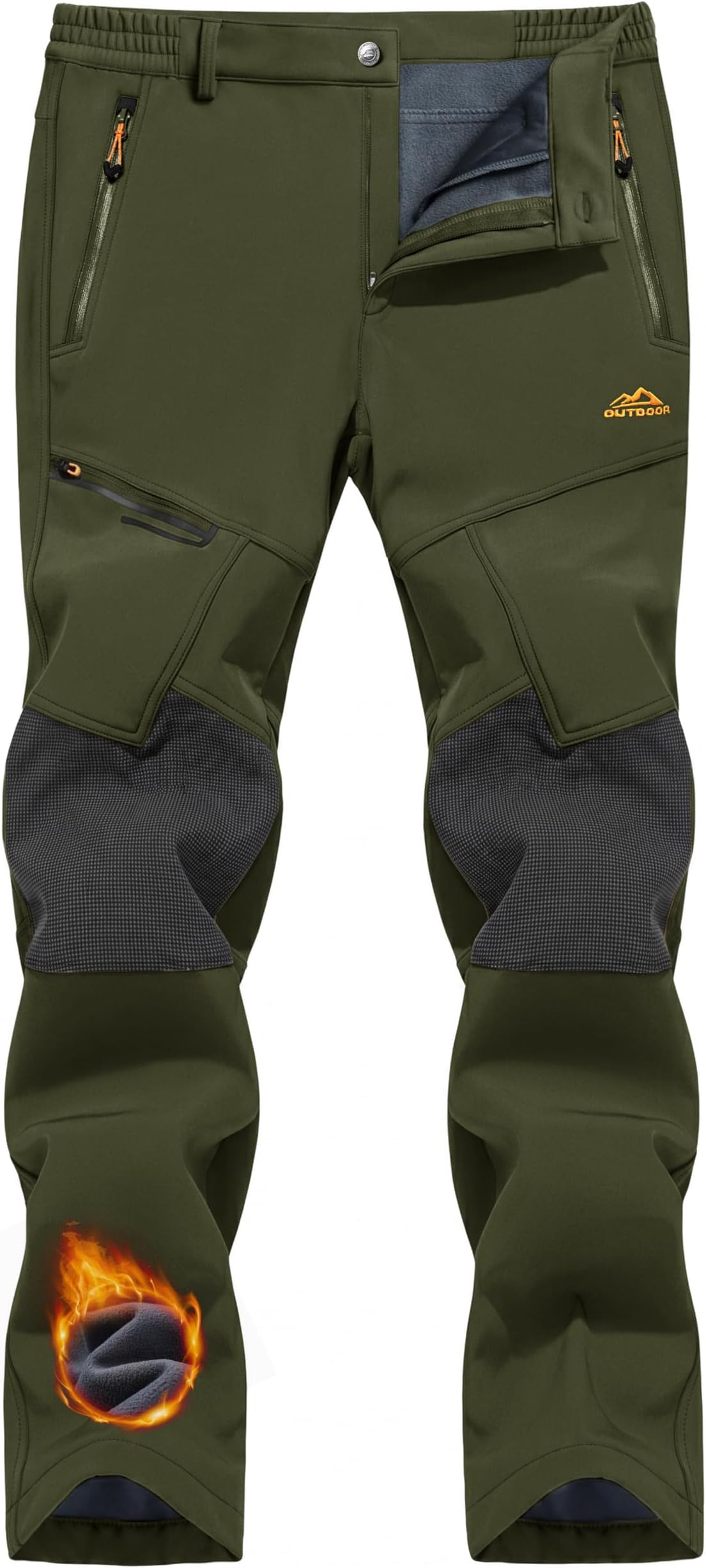 Men's Thick Pants-Skiing Snowboard Fleece Lined Reinforced Knees Softshell Pants (No Belt)