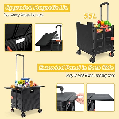 Miniatura 253 de FELICON SELORSS - Carrito plegable portátil con ruedas para subir escaleras y ruedas giratorias de 360°, mango telescópico, caja de plástico