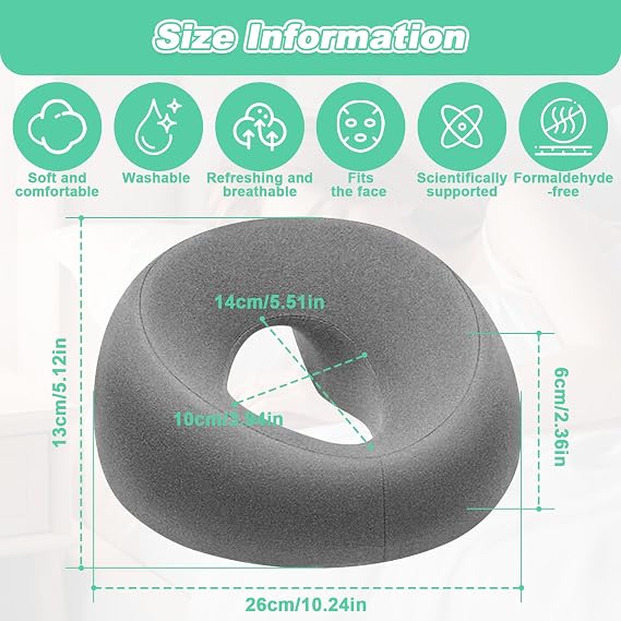 Face Down Pillow with Hole, Massage Headrest for Bed, Ergonomic Prone Cushion, Memory Foam M-Shaped Beauty Pillows, Spa Table Facial Support Cushion for Massage Shop, Salons, Home, Office (Grey)