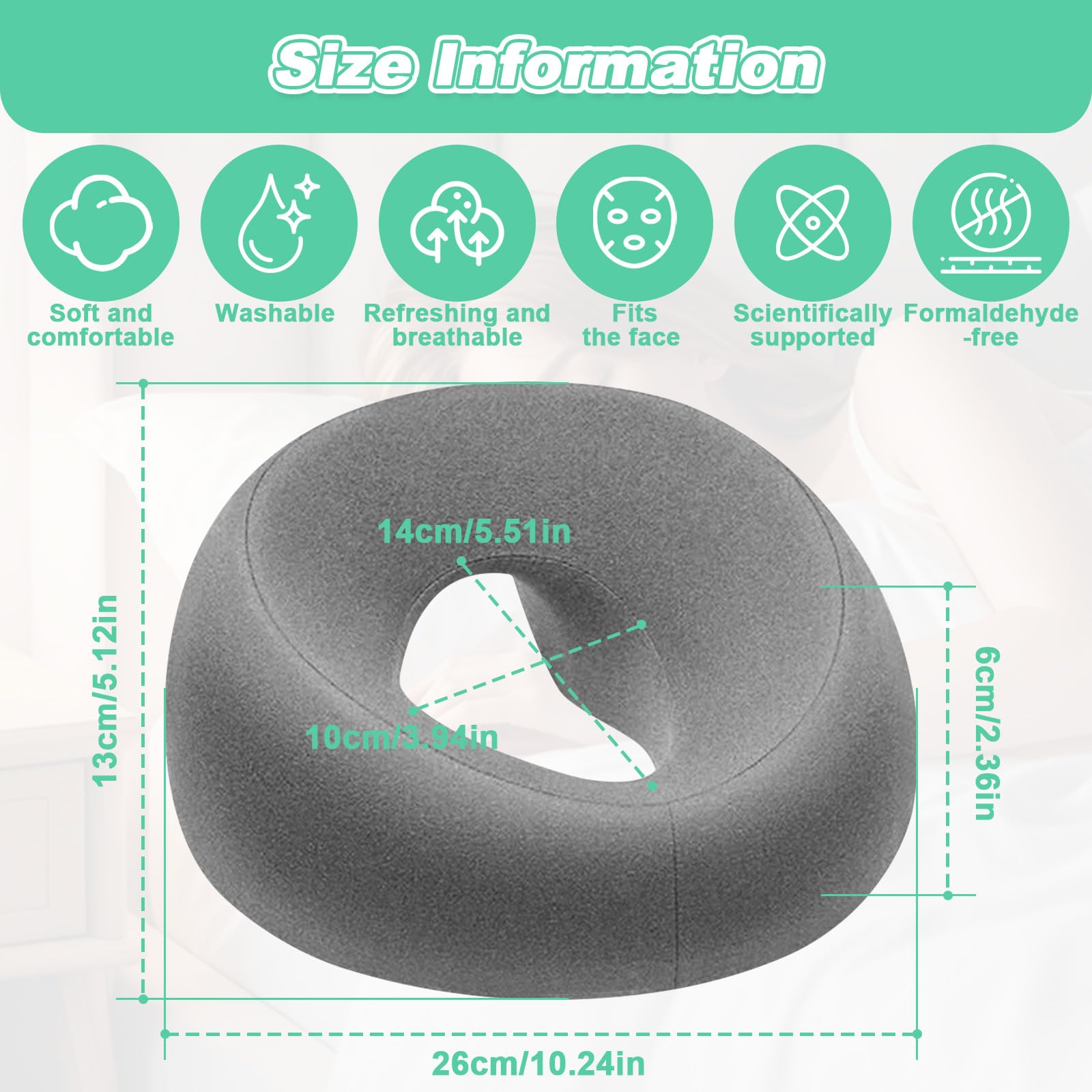 Almohada de Masaje Boca Abajo, Reposacabezas de Masaje para Cama, Cojín Masajeador Facial de Espuma Viscoelástica en Forma de U, Accesorios de Descanso Masaje para Salón de Belleza, Spa, Oficina