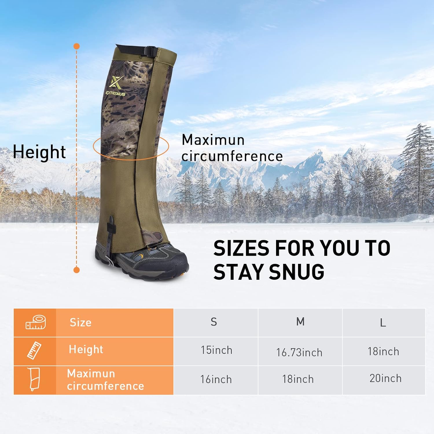 Extremus Buckwell Waterproof Hunting Leg Gaiters, Snow Boot Gaiter for Men & Women Snowshoeing, Breathable Gaiters for Hiking, Hunting and Skiing : Sports & Outdoors