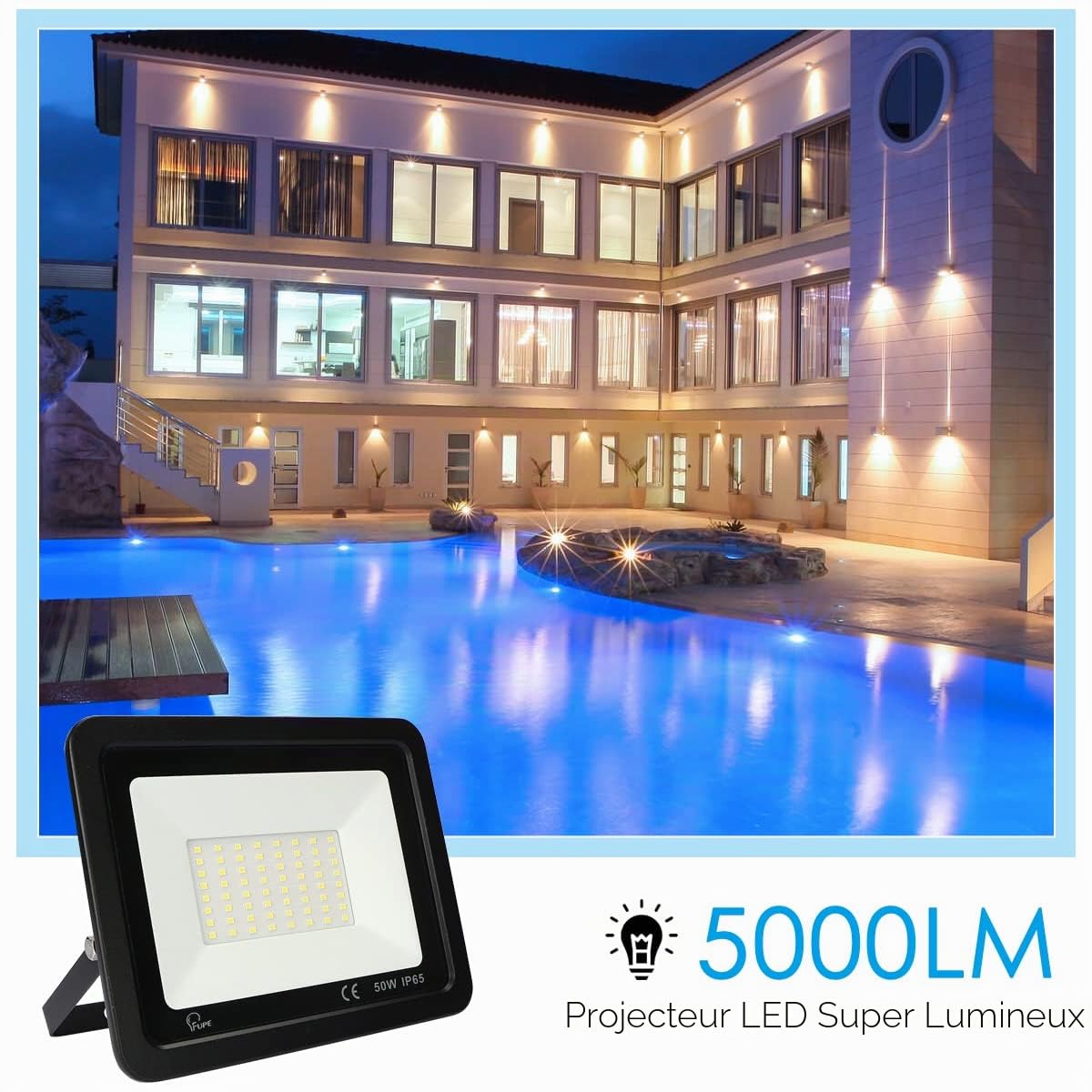 YCZM Projecteur LED Extérieur 50W,Spot LED Extérieur avec 72 LEDs Eclairage Exterieur IP65 Etanche,Projecteur 4500K Eclarage luminaire exterieur pour Jardin,Garage,Entrée,La Cour【2 Pièces Noir】
