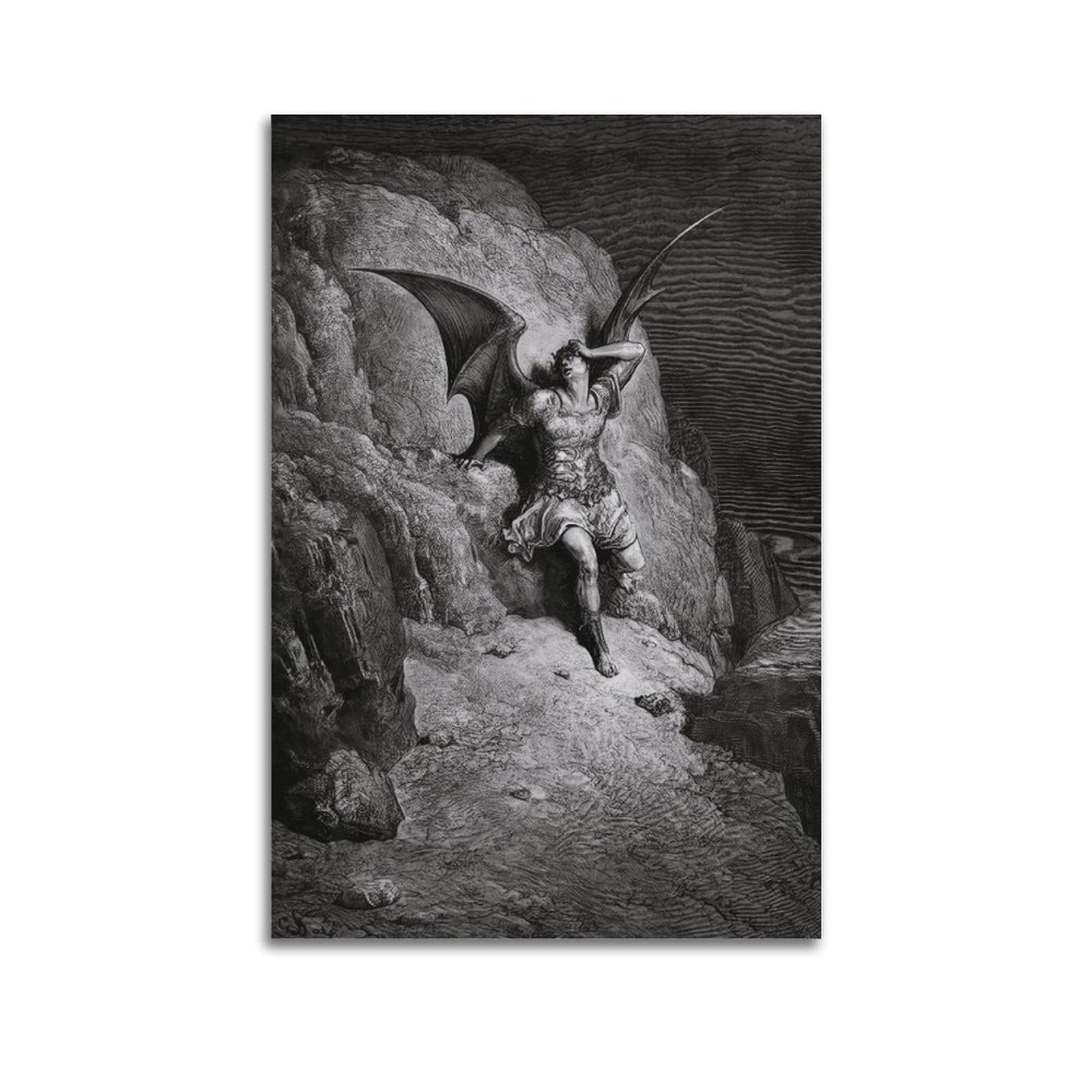 Sjwiner Unframe-Style Depiction Of Satan By Gustave Dore Art Poster Aesthetic Design Painting For Living Room Bed Room 08X12inch(20X30cm)
