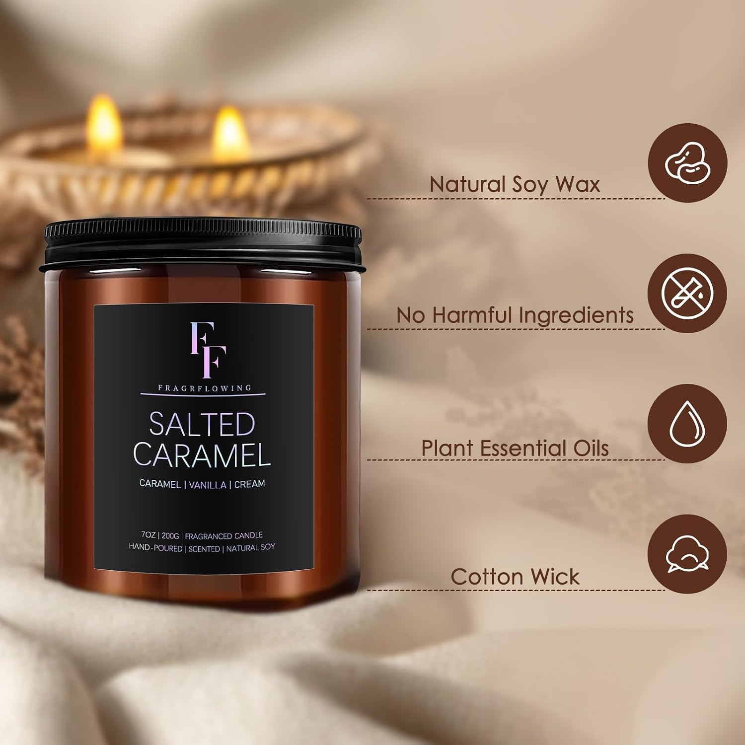 Salted Caramel Scented Candle for Home Soy Wax Candle, Aromatherapy Candle Gift for Women Men, 7oz image 5