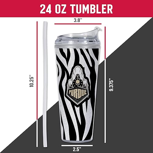 Miniatura 194 de Rico Industries NCAA - Vaso de acrílico con purpurina de 24 onzas con tapa con bisagras, vaso de doble pared con licencia oficial y popote Brillo