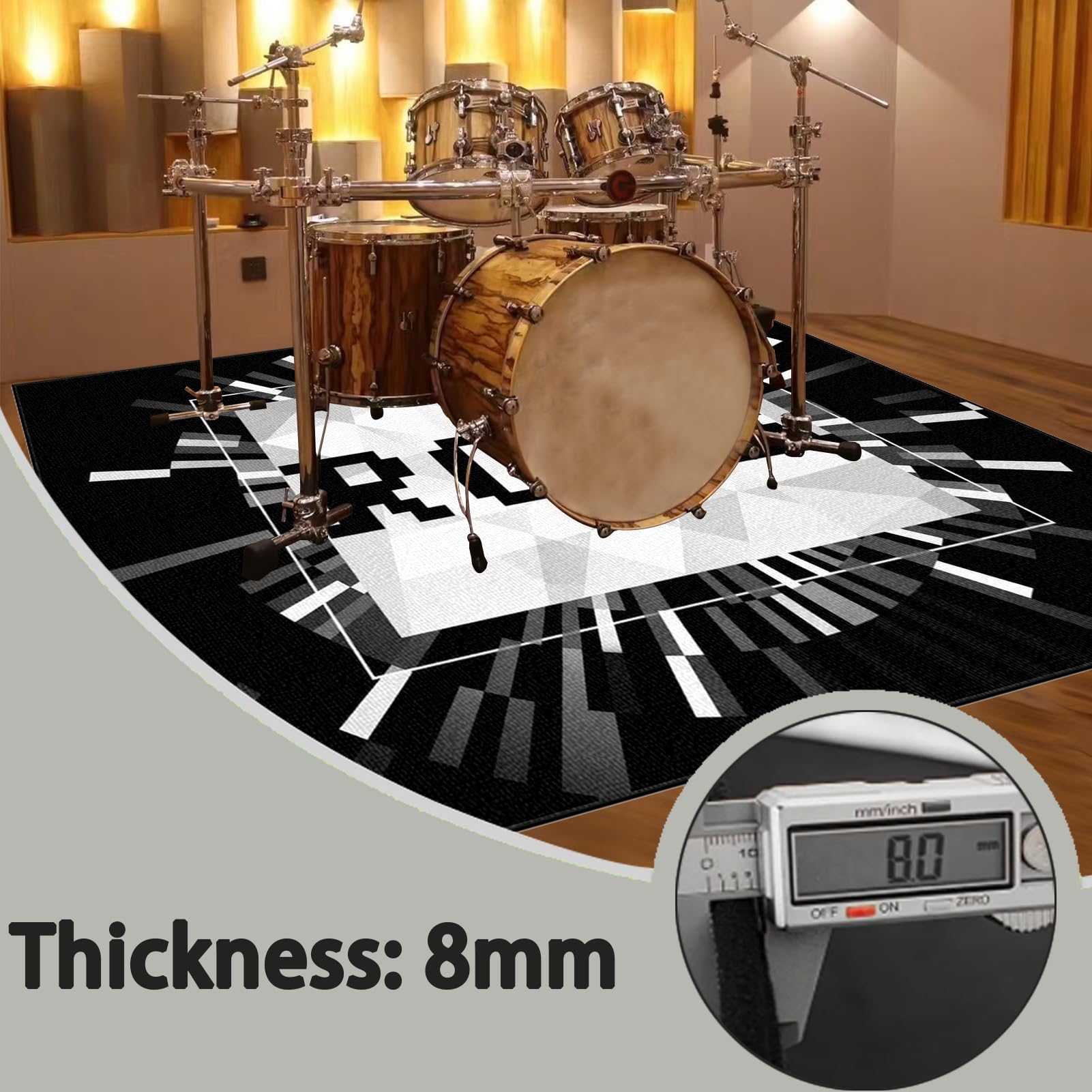 Tappeto per Batteria, Drum Mat, Tappeto Insonorizzante per Batteria Acustica, Tappetino per Batteria Elettronica e Percussioni 230 x 180 cm
