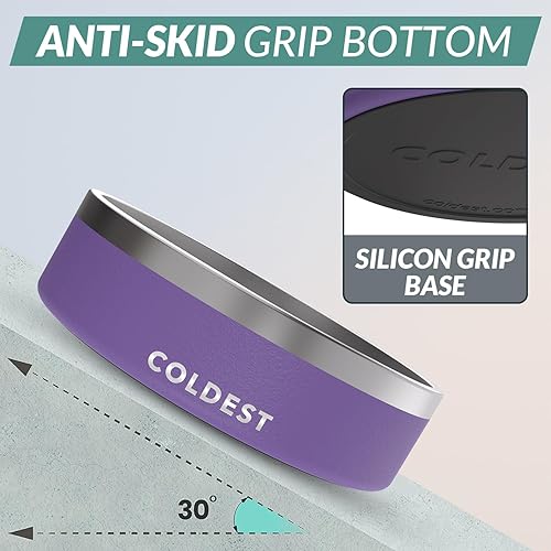 Vista 455 de Coldest Cuenco de metal antioxidante, antideslizante, 3 capas aisladas, acero inoxidable, perro, gato, mascota, antiderrames, sólido, para agua