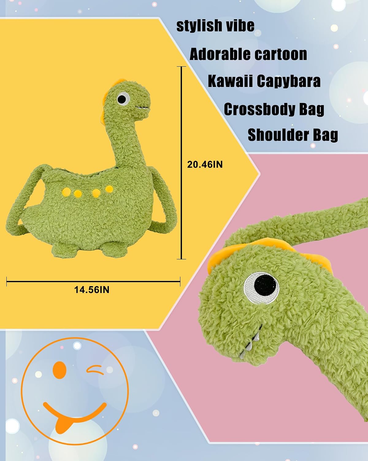 Cute Dinosaur DesignPlush Backpack，with Zipper Shoulder Bag，Unique Novelty Fun Purse toy Plushie Gifts for Girls Women (Dinosaur) image 3