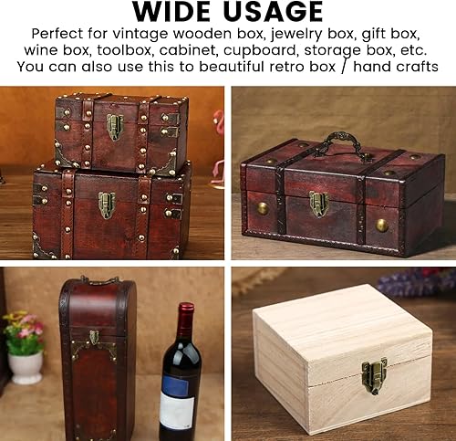 Miniatura 7 de SDTC Tech Paquete de 2 pestillos de palanca estilo bronce retro  Cerrojo de pico de pato de metal antiguo con agujero para candado para joyero,