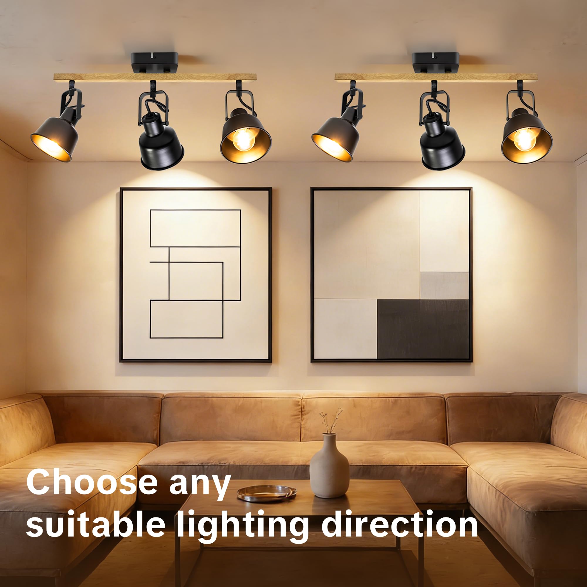 Deckenstrahler 3 Flammig Schwenkbar 350° LED Deckenleuchte E14 Fassung Industrial Holzmaserung Schwarz