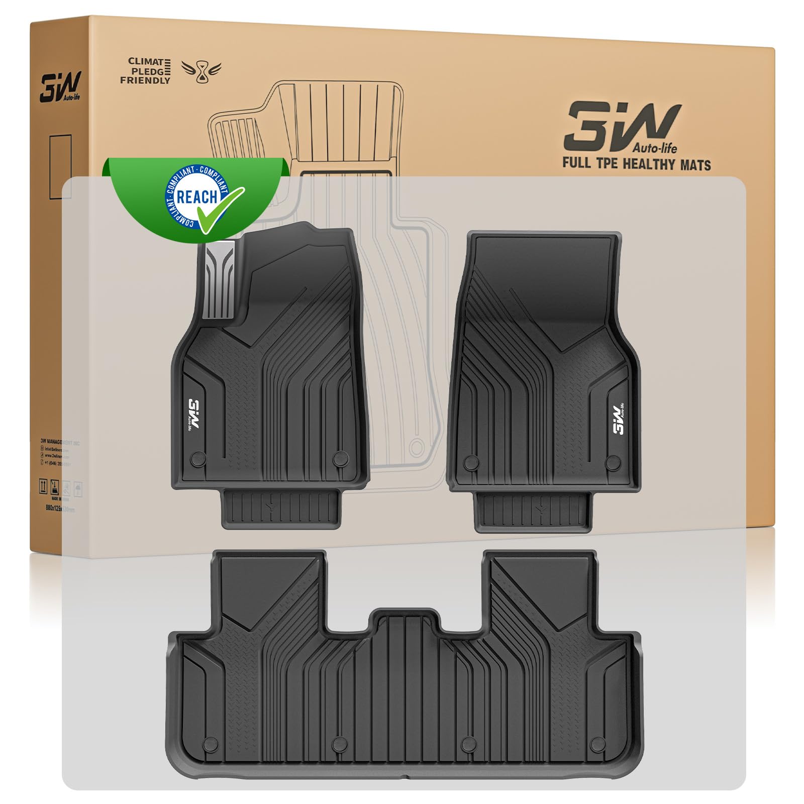 3W Tappetini per Tesla Model Y 2025-2026 Juniper, Set 1ª e 2ª Fila in Thorex™ per Premium/Performance, compatibile con Standard, 3D su Misura, Impermeabili e Lavabili