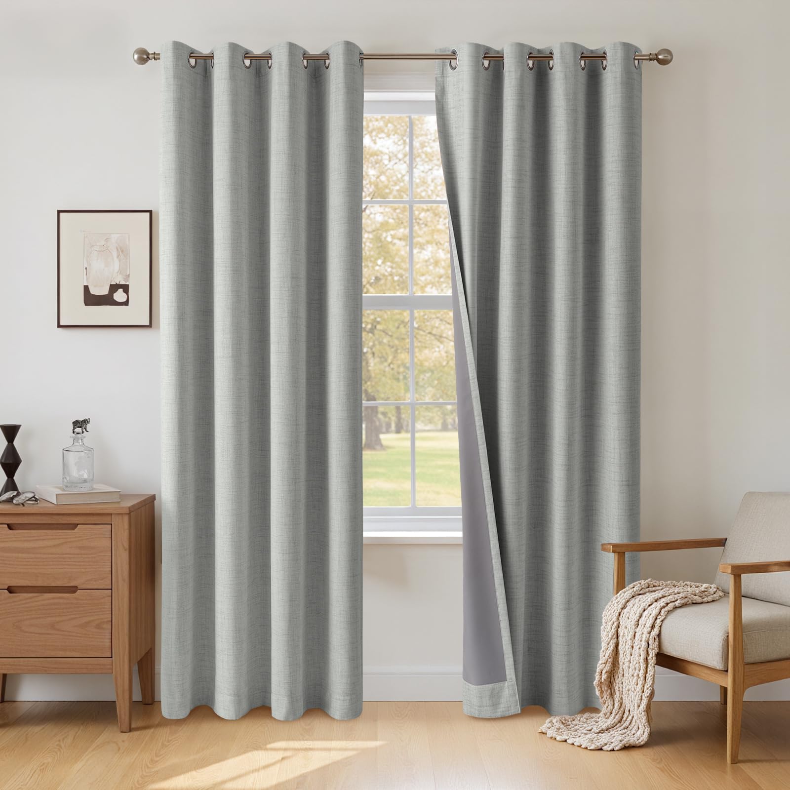 INOVADAY 100% Blackout Curtains 72 Inch Drop 2 Panels, Thermal Insulated Eyelet Curtains with Coating Back Layer for Bedroom & Living Room, 46" W x 72" L, Light Grey — image 1