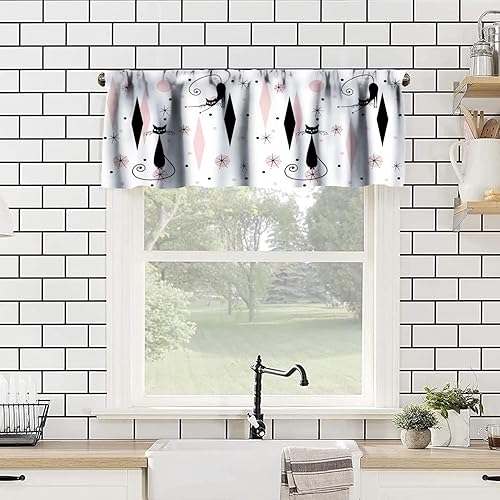 Miniatura 8 de Cortina de cenefa de ventana con temática de gatos con bolsillo para barra, lindo patrón de estampado de animales de mascotas para decoración de