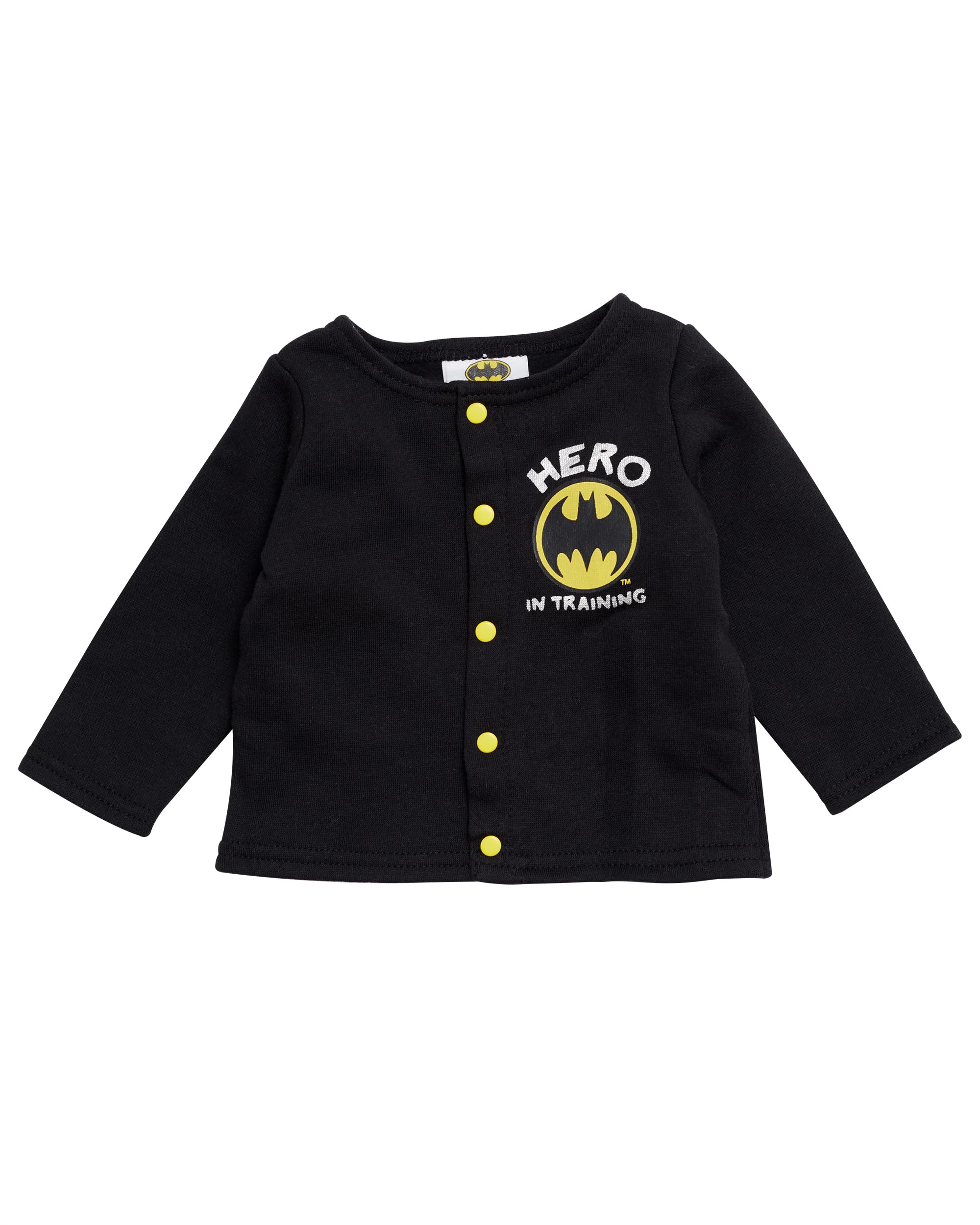 BATMAN Baby Boys Newborn Outfit with Snap Shirt and Baby Footed Pants Baby Clothes (Black/Grey/Yellow, 0-3M)