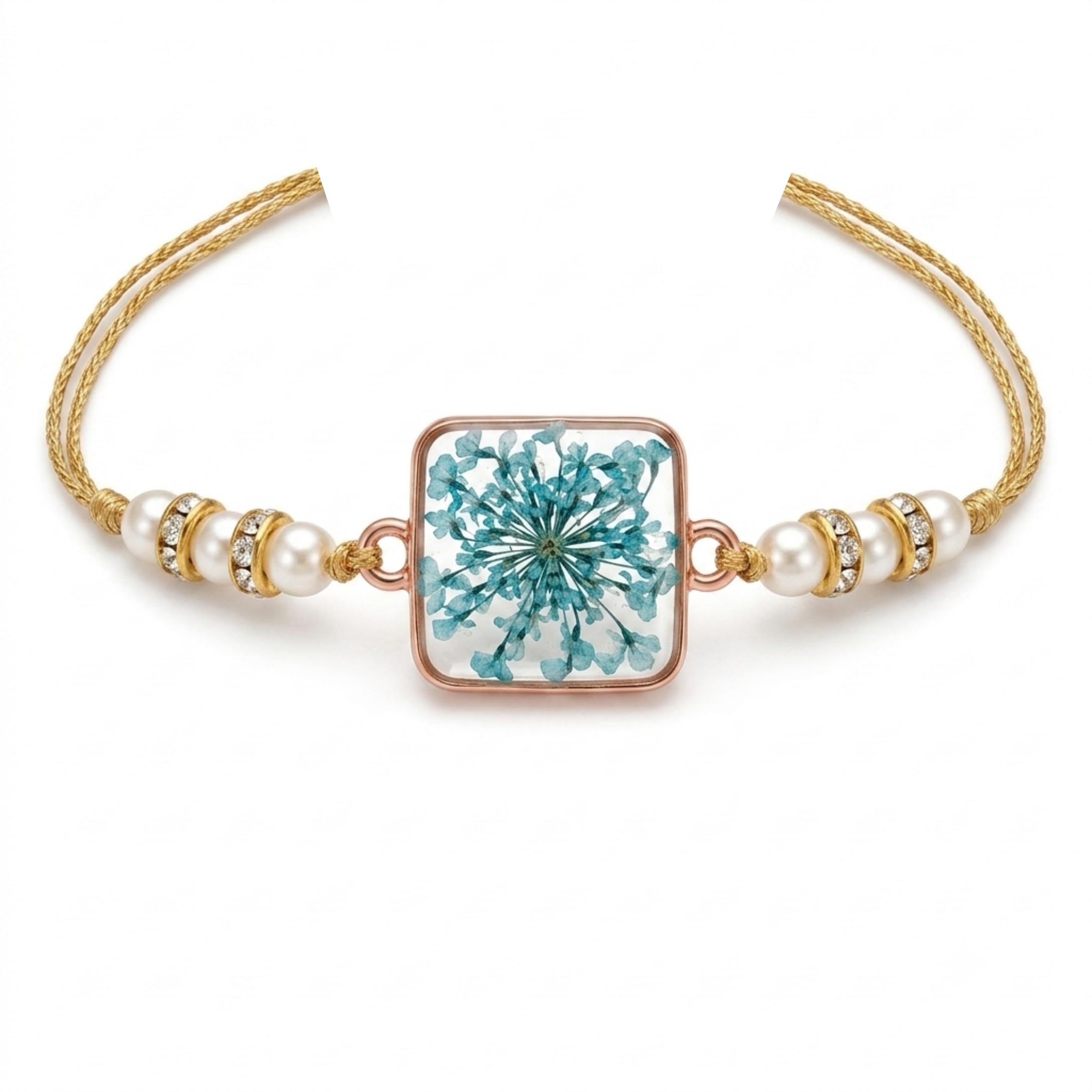 Real Pressed Flower Rakhi for Brother | Handmade Resin Rakhi with Pearls & Crystals | Raksha Bandhan 2026 Designer Thread | Rose Gold Finish-image-37