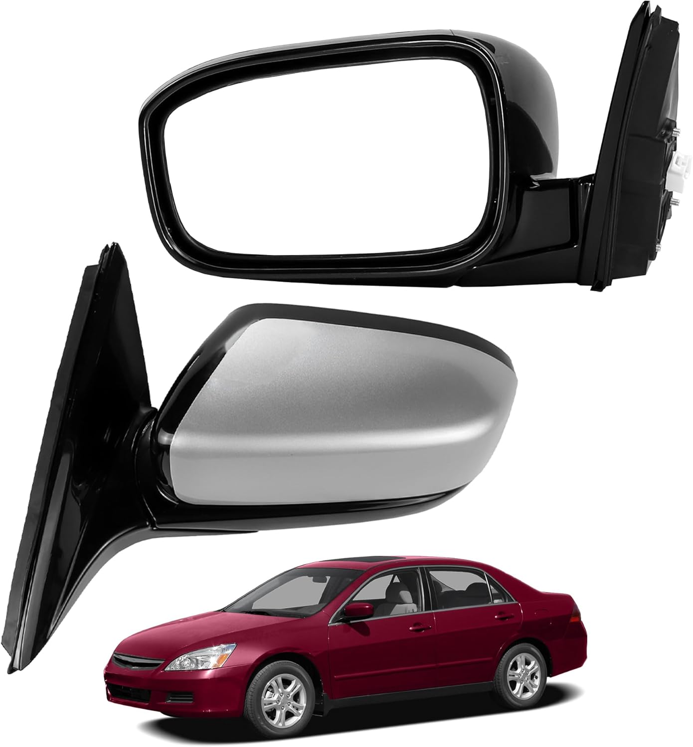 Right Passenger Side Mirror Compatible with 2003-2007 Honda Accord Replaces HO1321152 76200-SDA-A13ZA, Manual Folding Power Adjustable Glass, Alabaster Silver Metallic Cover 3pins