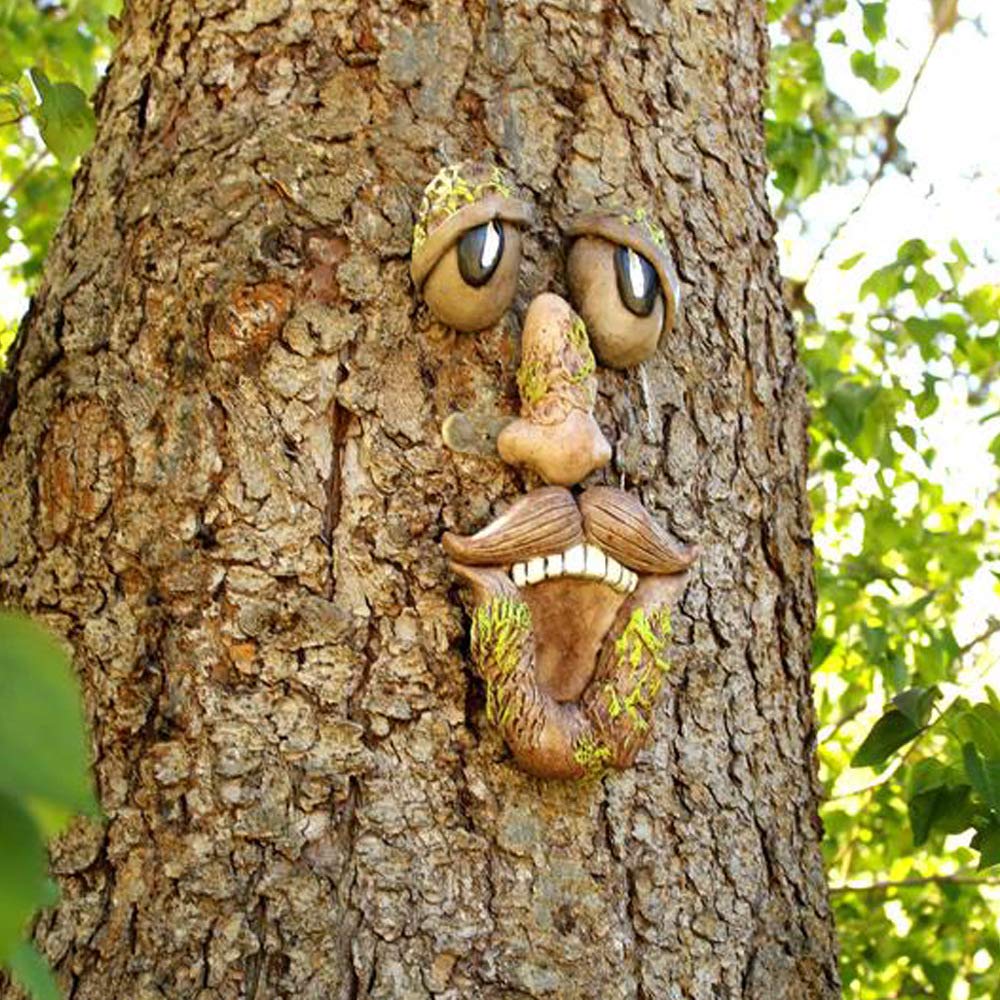 Cihely 3D Old Man Tree Face Hugger Garden Yard Art Decoration Sculpture Whimsical Easter Funny Decor Outdoor Bark Ghost Face Decorations for Halloween Christmas Creative Props（Uncle Tree）