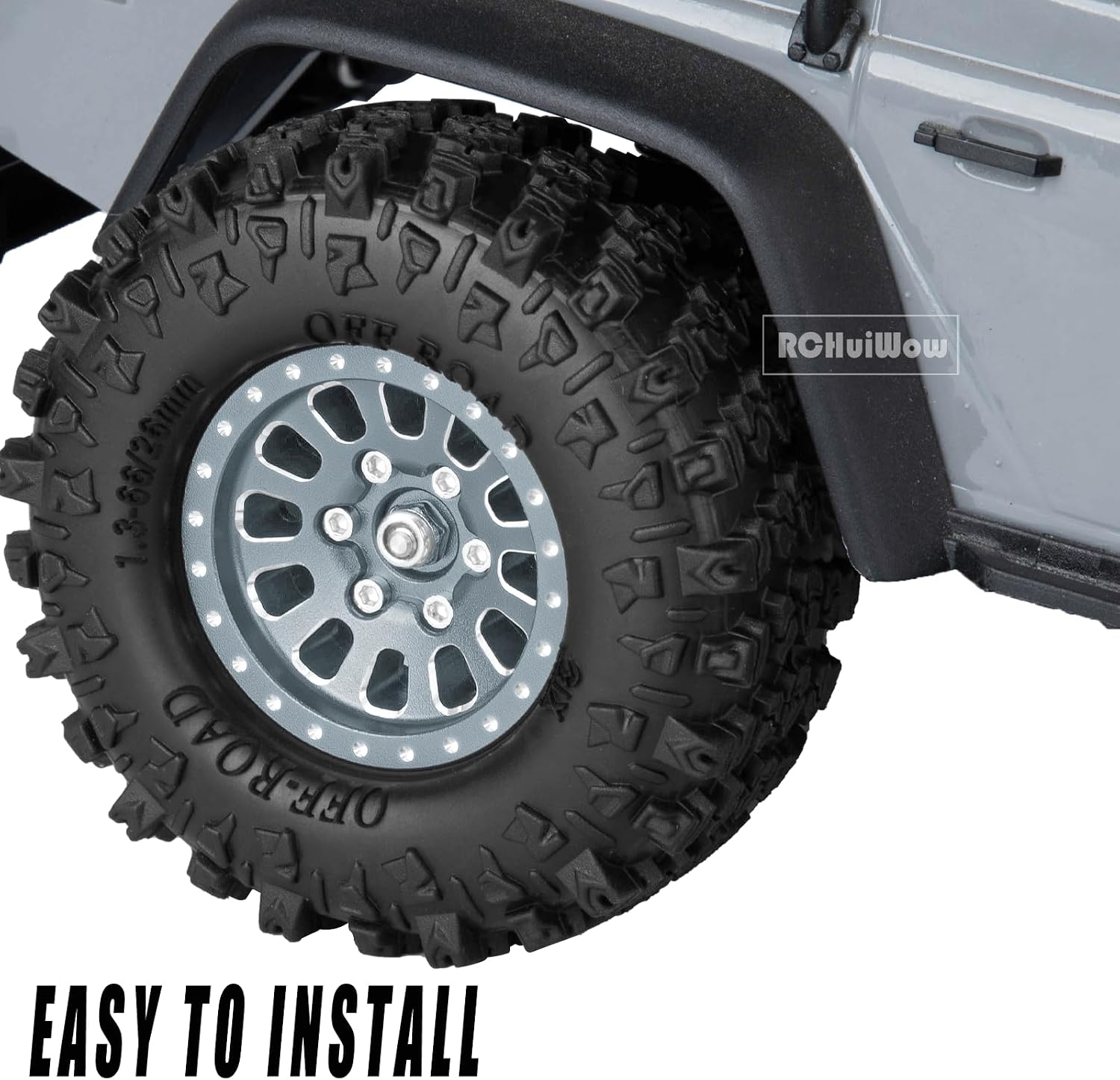 1.3 Beadlock Wheels 1.3 Beadlock Tires 1.3" RC Wheel and Tires Set for 1/18 TRX4M 1/24 SCX24 RC Crawler Car,Alloy Aluminium 1.3 RC Wheel Rims Super Large Soft Tires,4pcs,Titanium
