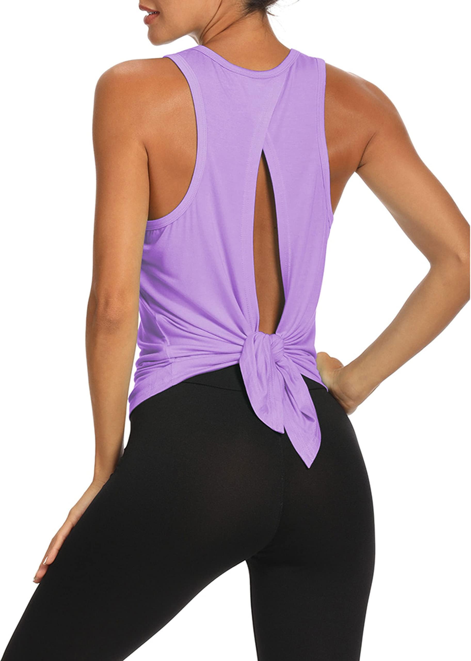Workout Tops Open Back Shirts Gym Workout Clothes Tie Back Musle Tank for Women