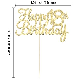 Gyufise Gold Happy 18th Birthday Cake Topper 18 Birthday Cake Decoration Happy 18 Cupcake Topper for Cheers to 18 Fabulous Birthday Party Decoration 1 Pack