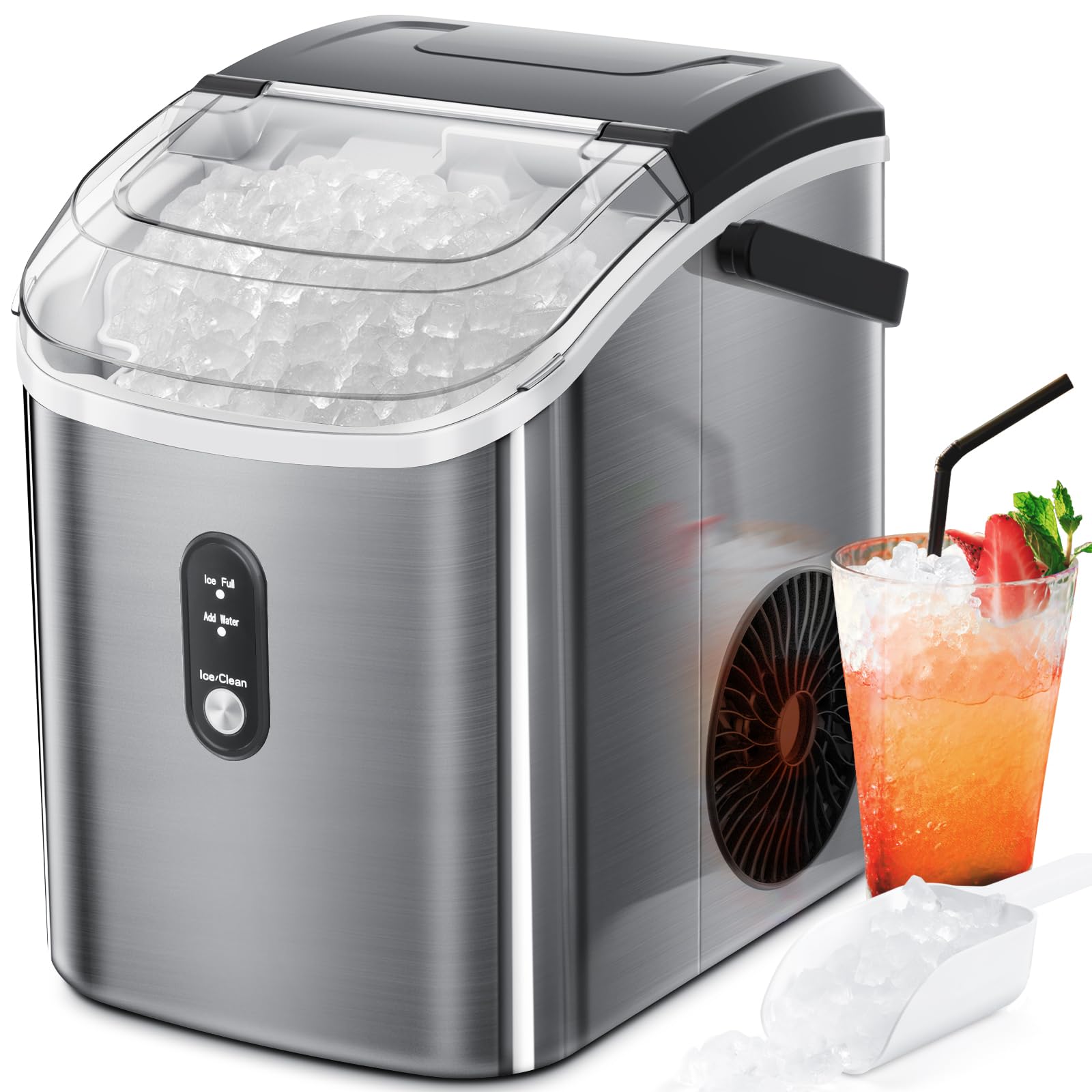 Zafro Nugget Ice Maker Countertop With Handle, Stainless Steel, 35lbs/24hrs,7 Mins Ice Making, Pellet Ice Maker With Ice Basket/Ice Scoop For Home/Bar/Party/Office on Fridge.com - View 1