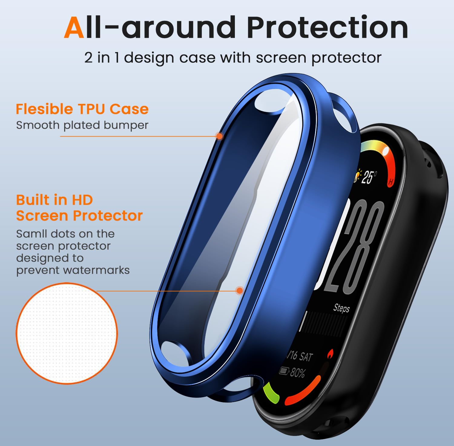 ivoler 3 sztuki etui z osłoną ekranu do Xiaomi Smart Band 10, pełne etui ochronne z miękkiego TPU cienkie, odporne na wstrząsy odporne na zarysowania (przezroczyste czarne i niebieskie)