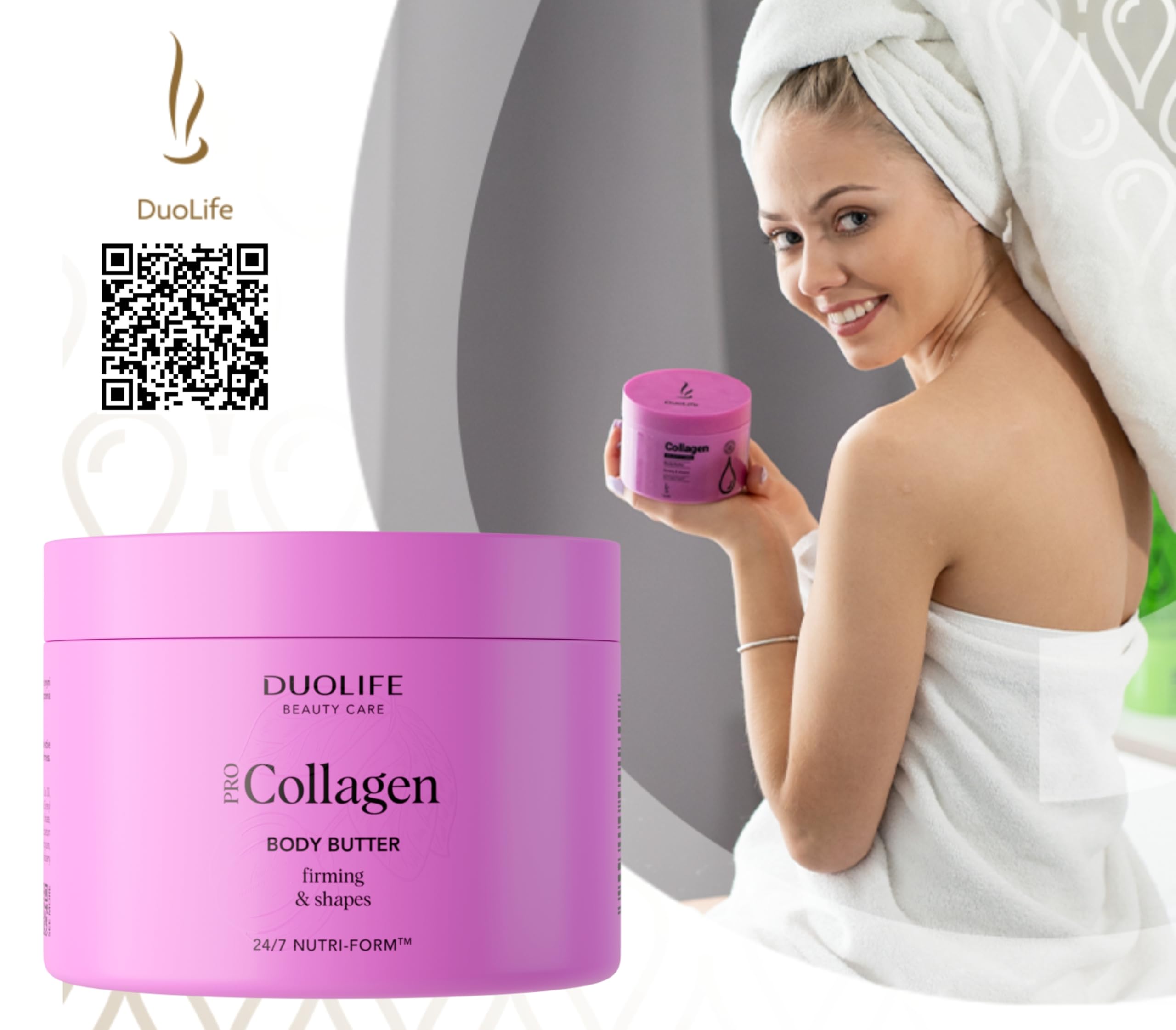 Kolagen Body Butter 200 ml Duolife, ujędrniające masło do ciała - Poprawia nawilżenie i elastyczność skóry - 5 kwasu hialuronowego i 8 ekstraktów roślinnych