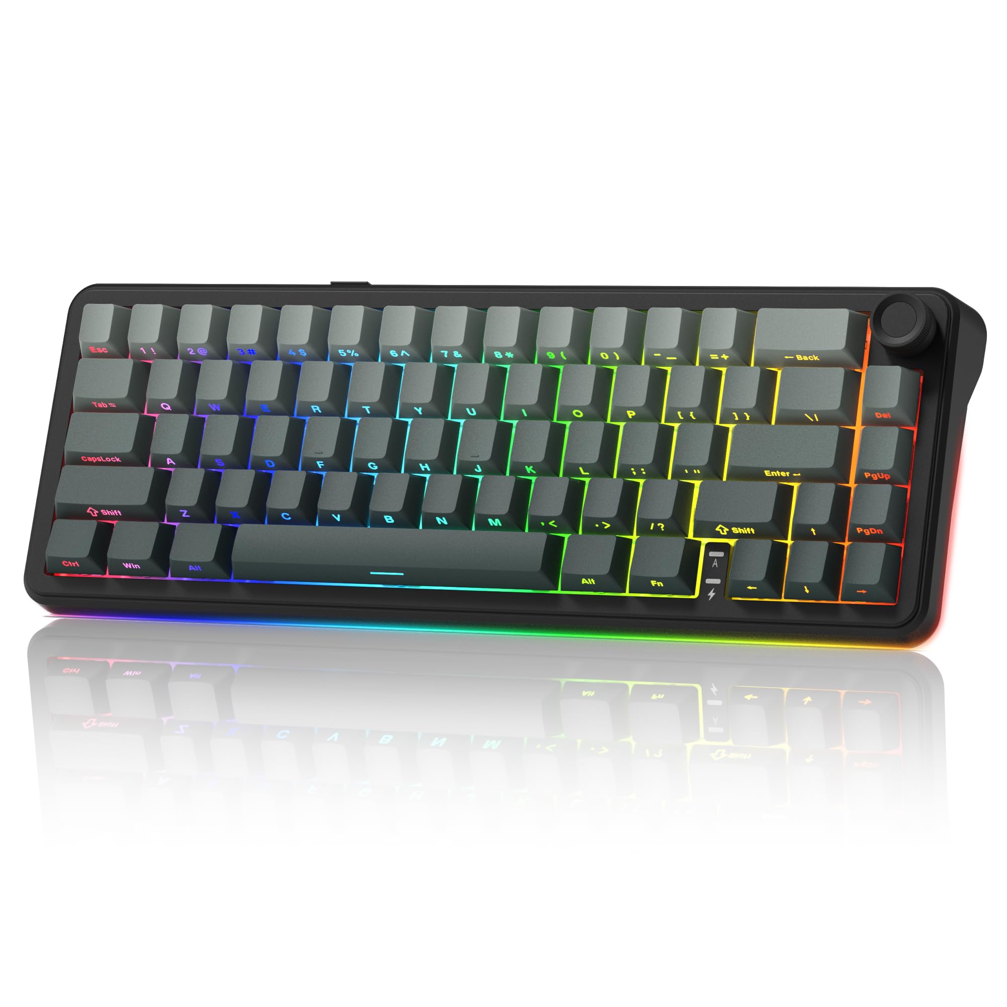 womier L65 60% Mechanical Keyboard with Knob,4000mAh,Tri Mode USB-C/BT5.0/2.4G,RGB Backlit,Hot Swap,Shine Through keycaps,Linear Switch,Gasket Mounted Wireless Gaming Keyboard for PC/Mac(Black)