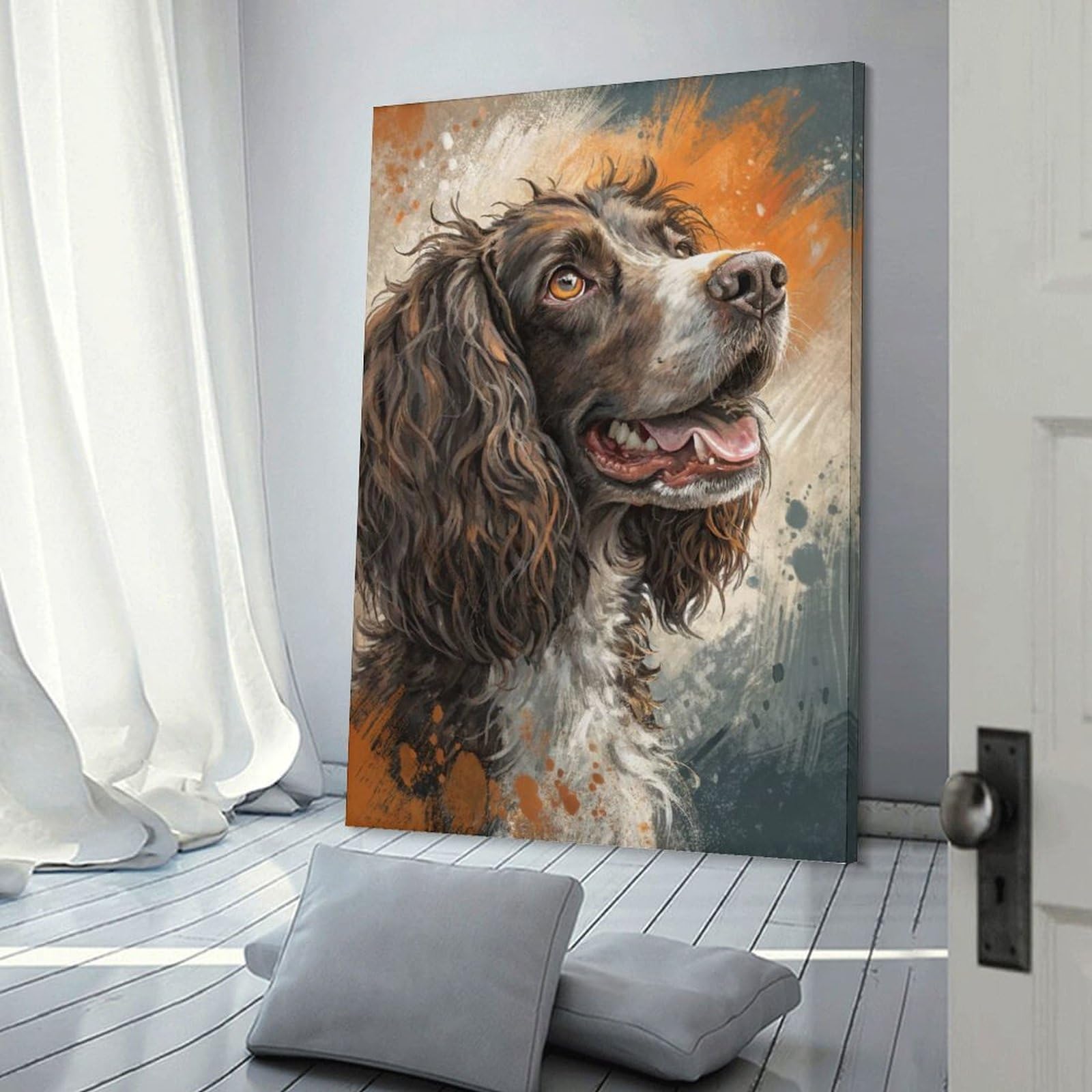Junmoney Wall Picture Print Springer Spaniel Portrait, 24x36inch(60x90cm), for Entrance Walls, Hall Decor Or Foyers, A Neat Decor Update for Hallways
