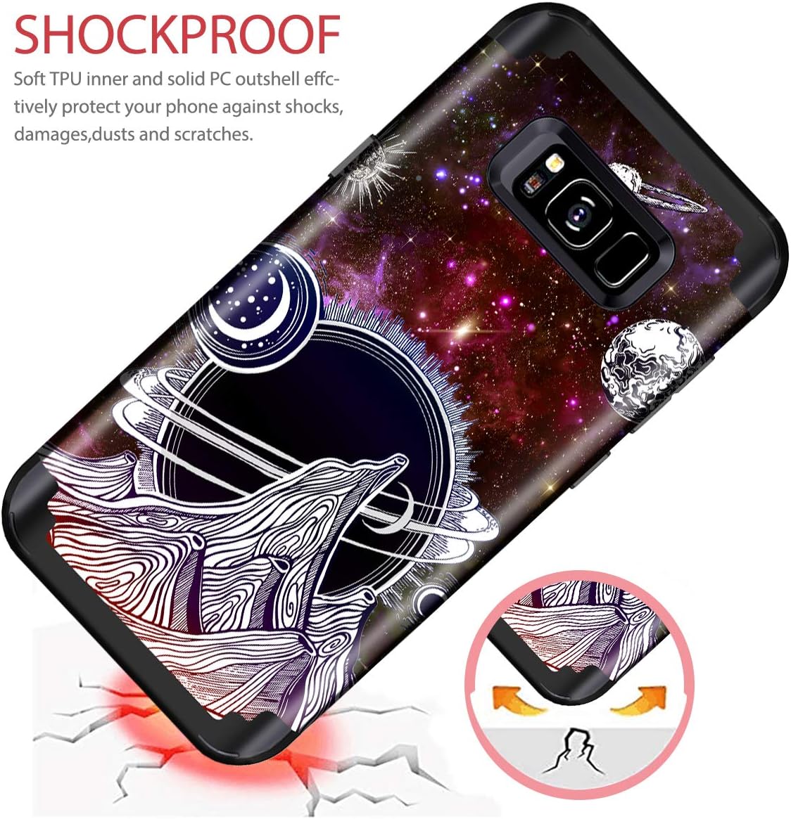Hekodonk Compatible Galaxy S8 Case,Sky Galaxy Stars Heavy Duty Hybrid Sturdy High Impact Shockproof Hard PC + TPU Fullbody Protective Cover for Samsung Galaxy S8 (Purple Galaxy)