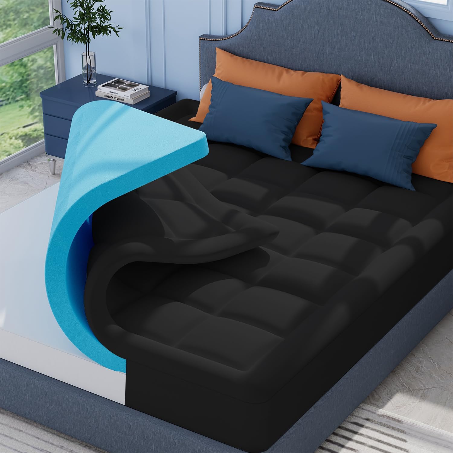 ELEMUSE Black Memory Foam Mattress Topper with Fluffy Pillow Top Cover, Mattress Topper Single Bed for Back Pain Relief, with OEKO-TEX & CertiPUR-US (Single Size-90x190cm)