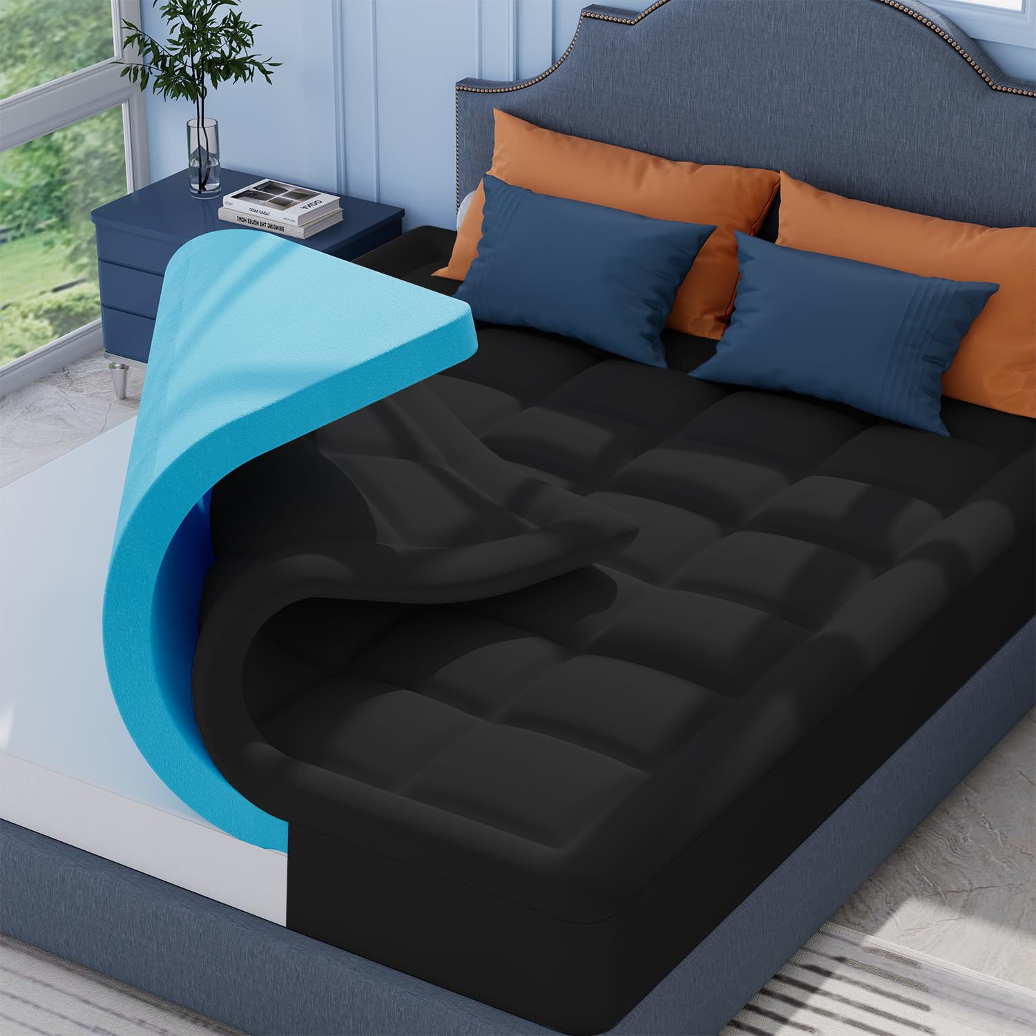 ELEMUSE Black Memory Foam Mattress Topper with Fluffy Pillow Top Cover, Mattress Topper Single Bed for Back Pain Relief, with OEKO-TEX & CertiPUR-US (Single Size-90x190cm)