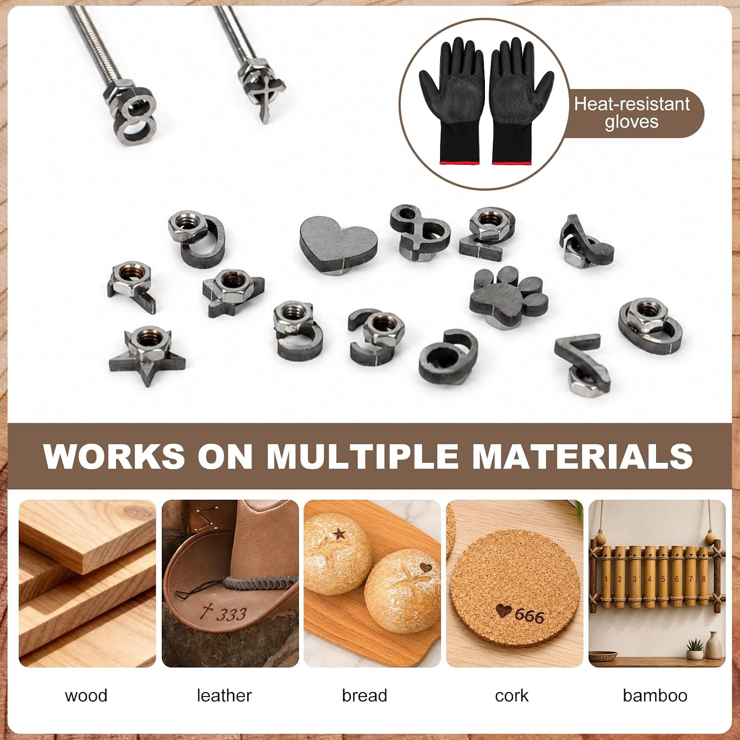 21 PCS Number & Lovely Symbol Wood Mini Metal Branding Iron Kit image 5